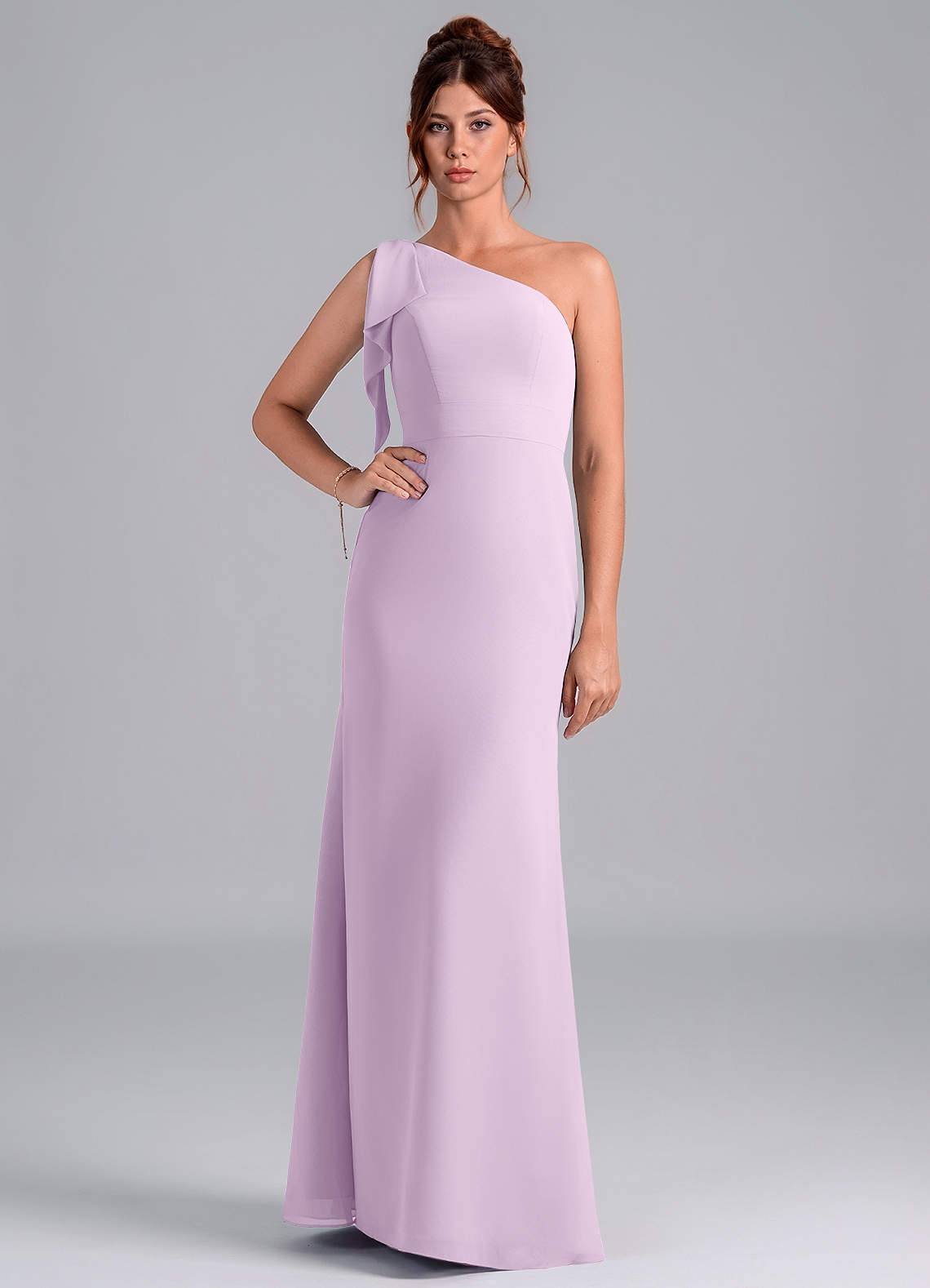 Azazie Rinna Bridesmaid Dresses Frosted Lilac Mermaid One Shoulder Chiffon Dress image1