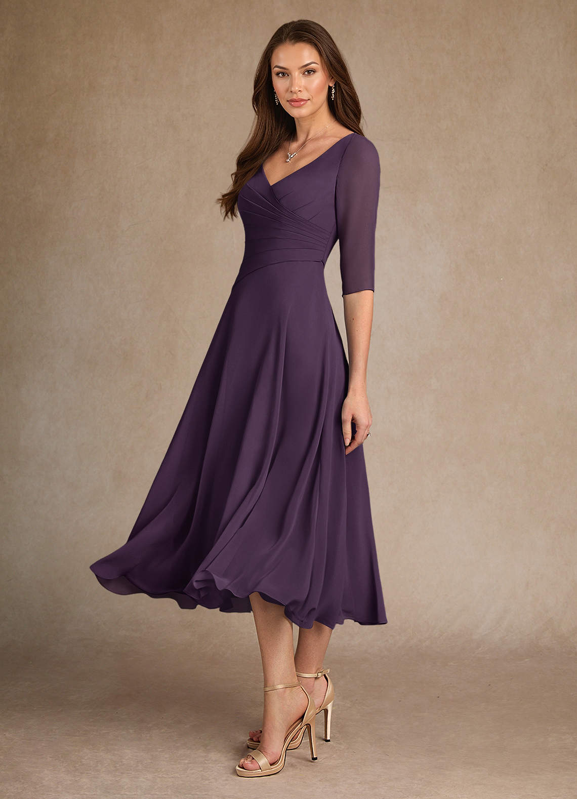 Azazie Durant Mother of the Bride Dresses Plum A-Line Pleated Chiffon Dress image1