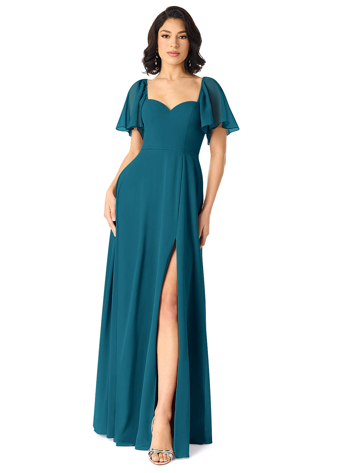 Azazie Chloe Bridesmaid Dresses Ink Blue A-Line Sweetheart Neckline Chiffon Dress image1