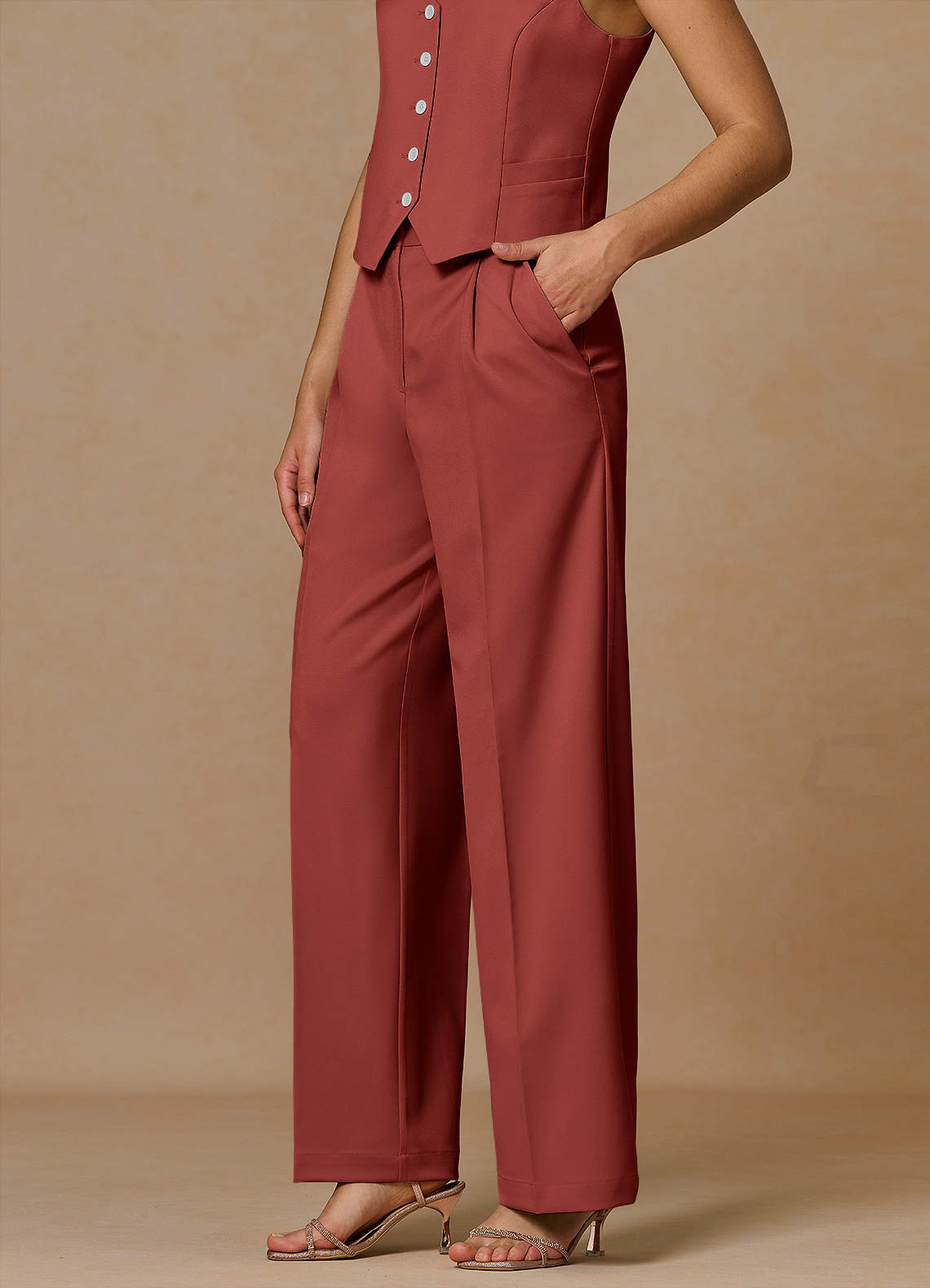front Rowan Terracotta Performance broek met verfijnde weefstructuur