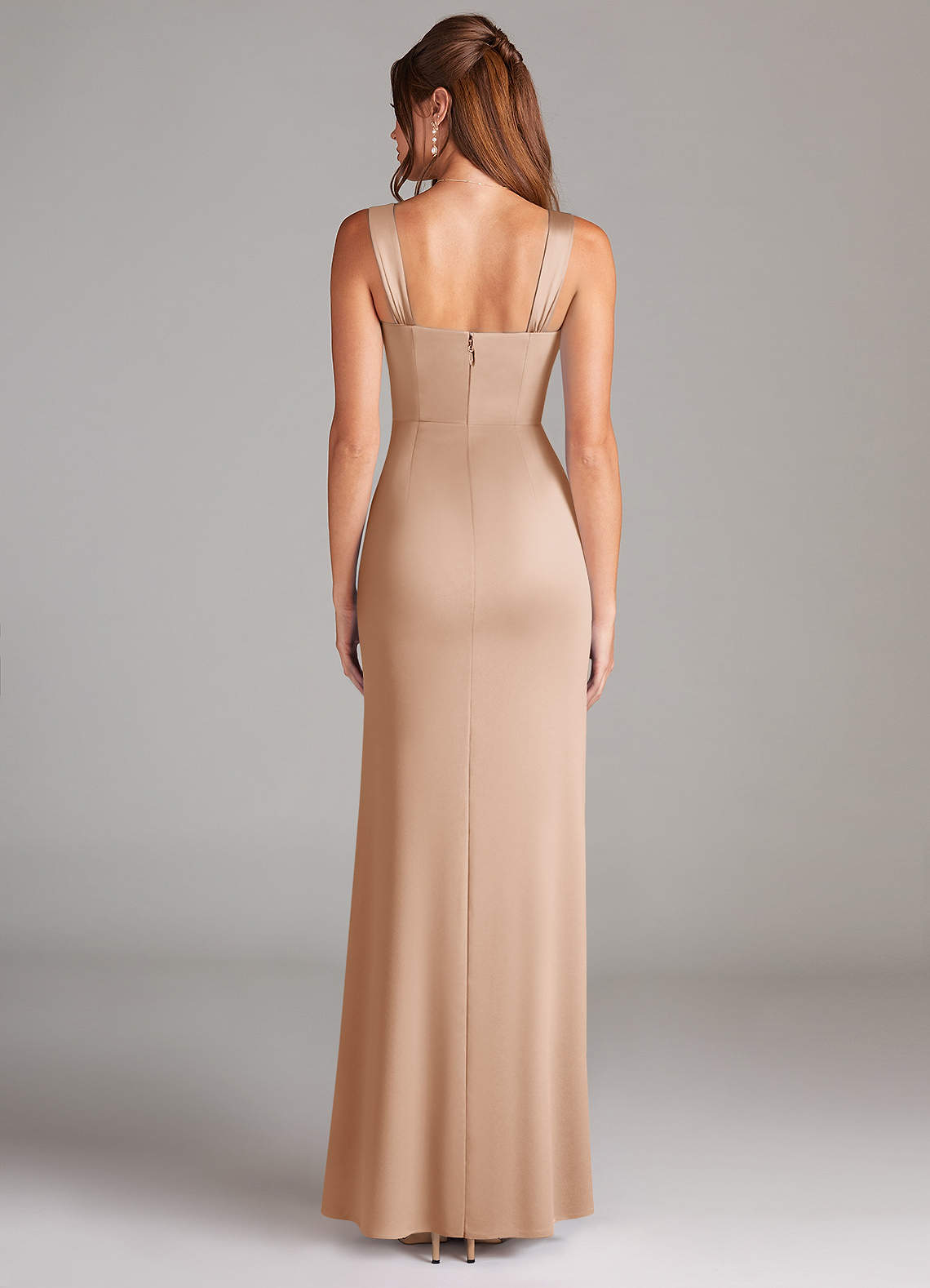 Azazie Denice Bridesmaid Dresses English Rose Sheath Pleated Stretch Satin Dress image1