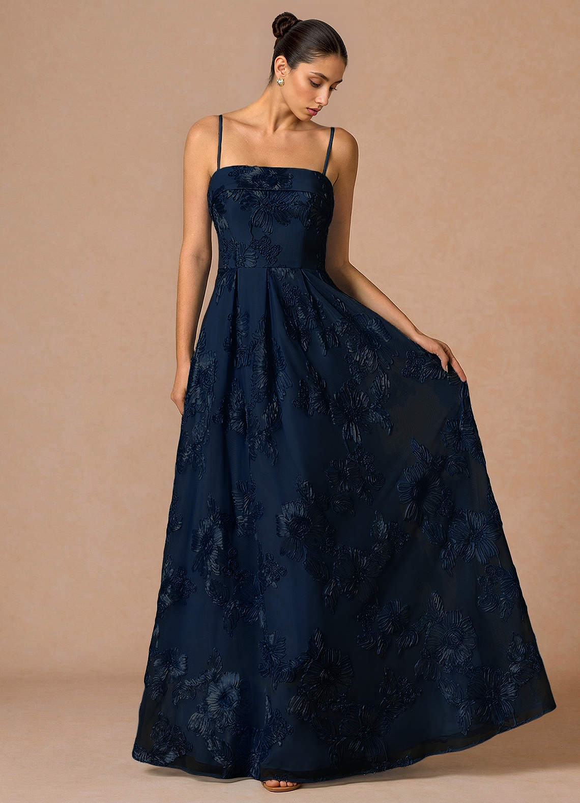 navy blue dress for baby girl Navy Blue Tie-Strap Square Neck Maxi Dress | Womens | Small (Available in 3X, 2X, L) | 100% Polyester | Lulus | Holiday Dresses main image 0