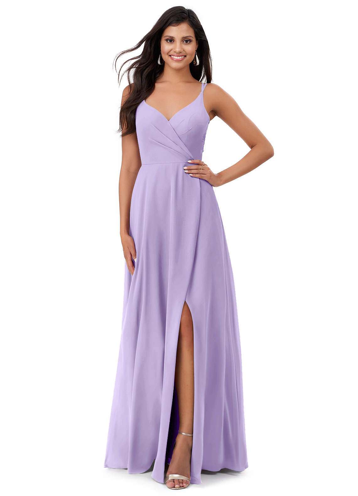 Azazie Lennon Bridesmaid Dresses Lilac A-Line Lace Chiffon Dress image1