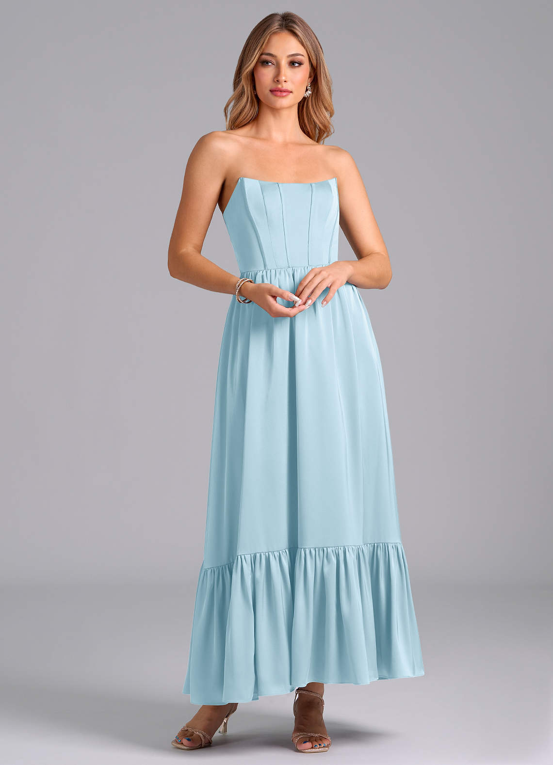Azazie Leilana Bridesmaid Dresses Sky Blue A-Line Corset Stretch Satin Dress image1