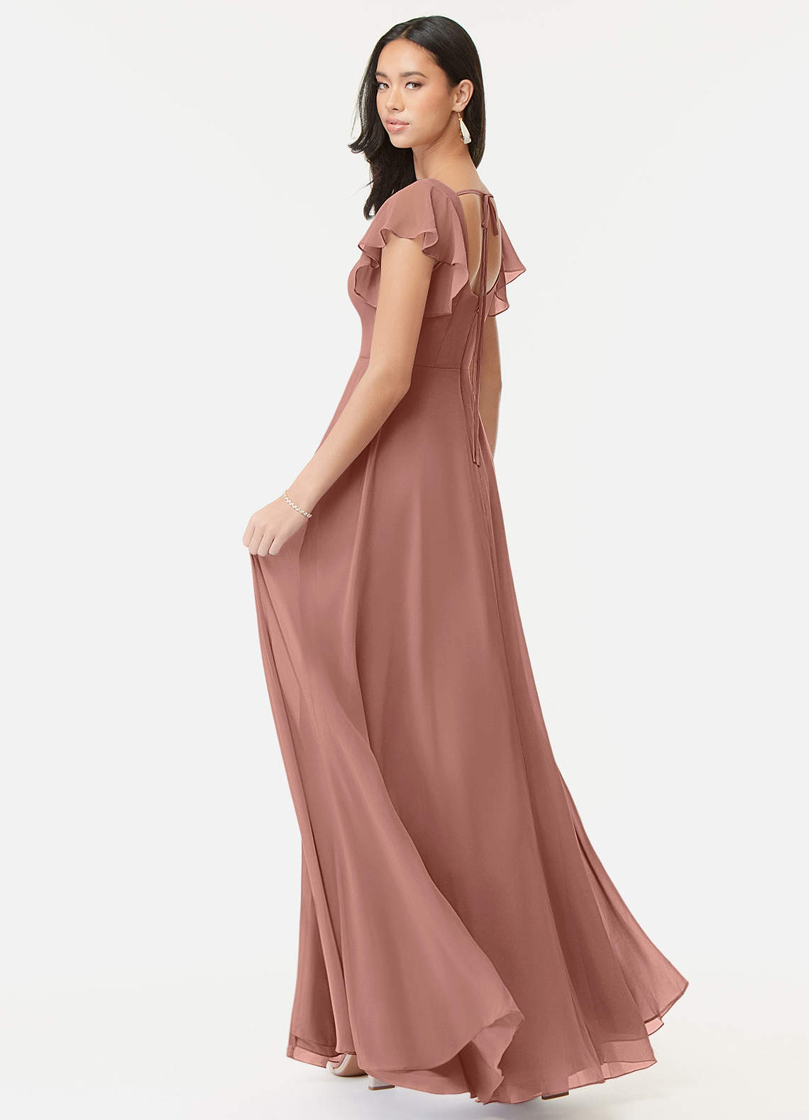 Azazie Bondi Bridesmaid Dresses Cedar Rose A-Line Ruffled Chiffon Dress image4