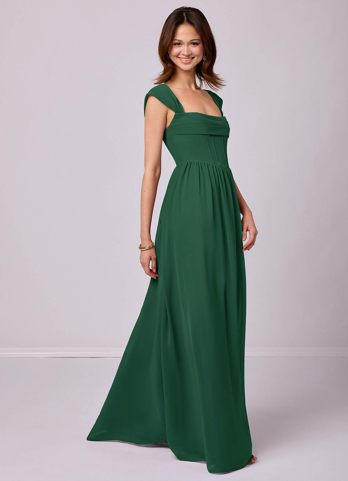 Barbie ♥ Azazie Bridesmaid Dresses Dark Green A-Line Corset Chiffon Dress image2