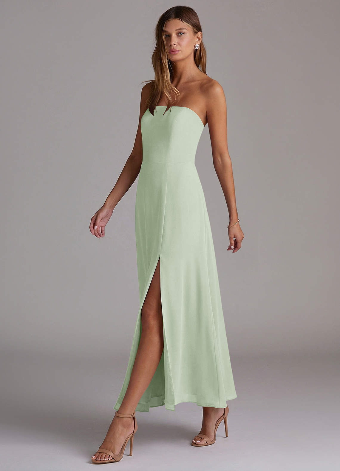 Azazie Wren Vestidos de madrinha de casamento Vestido Dusty Sage de Chiffon de Linha A com Sem alças image2