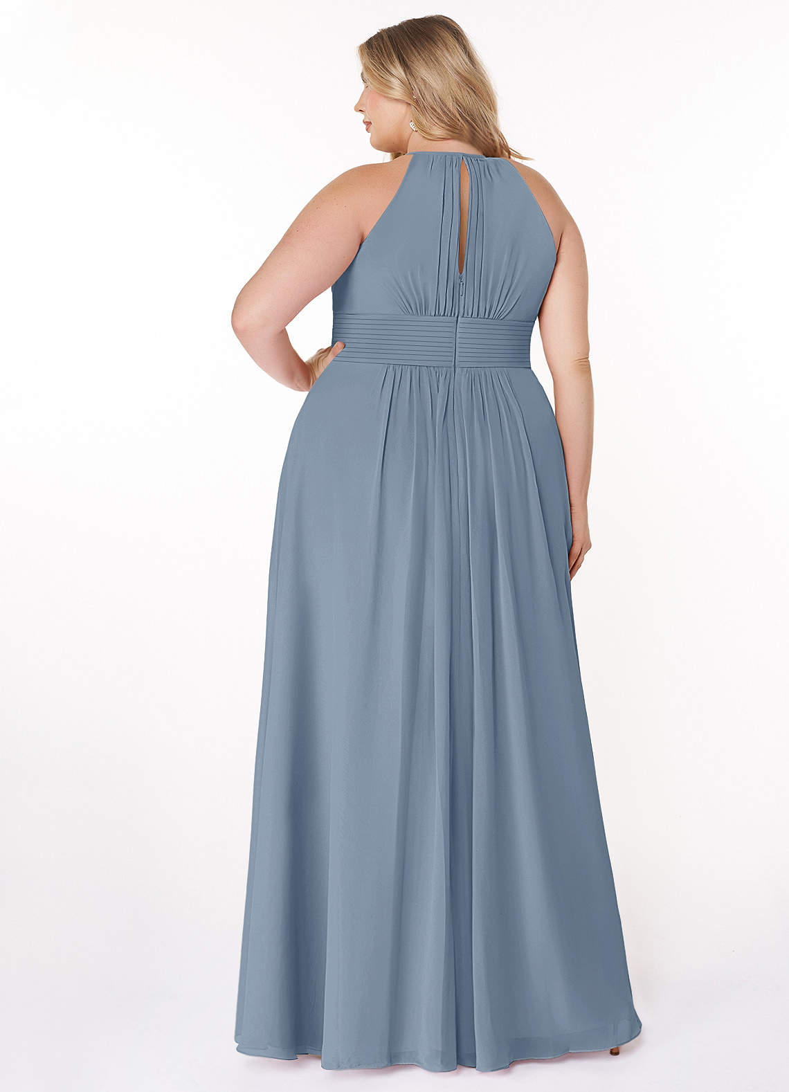 Azazie Bonnie Bridesmaid Dresses Dusty Blue A-Line Keyhole Ruched Chiffon Dress image6