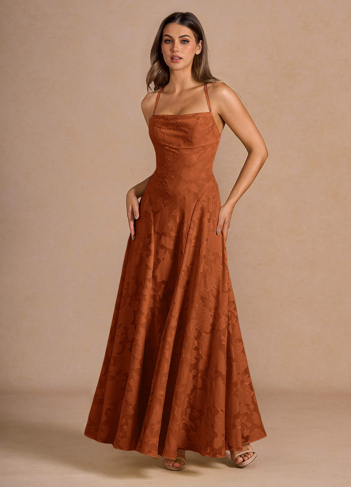 Azazie Plus Size 2026 Sexy Lace Up Open Back A-Line Prom Dress Rust Gown