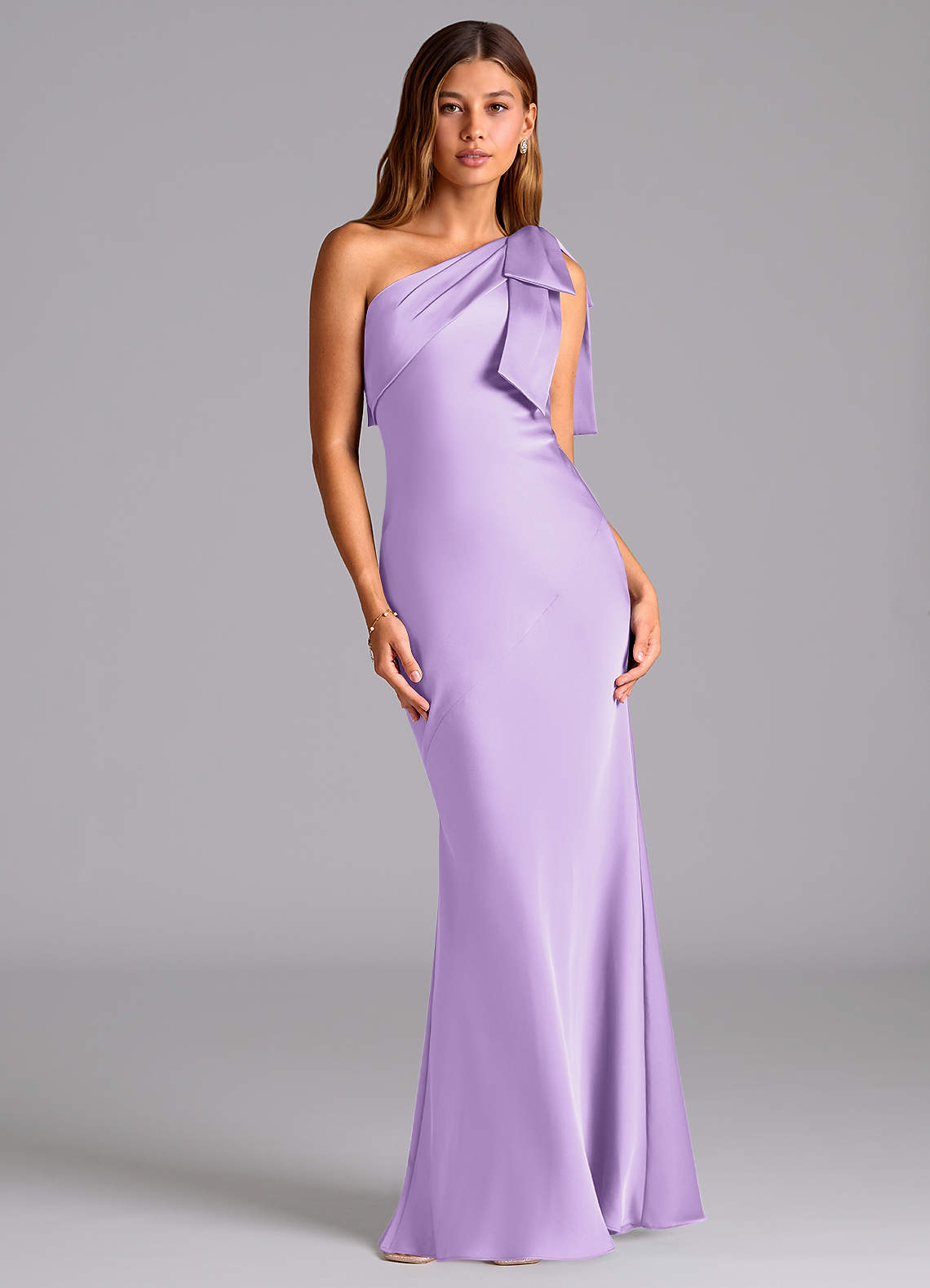 Azazie Yuanna Bridesmaid Dresses Lilac Mermaid One Shoulder Stretch Satin Dress image1