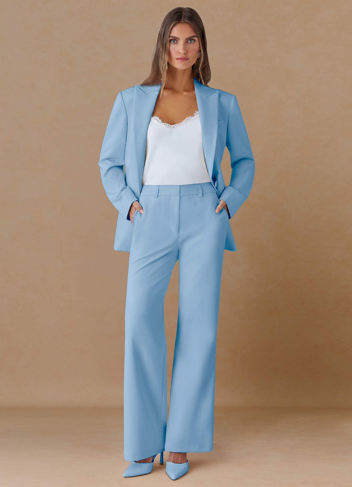front Marina Sky Blue Refined Weave Straight-Leg Pants