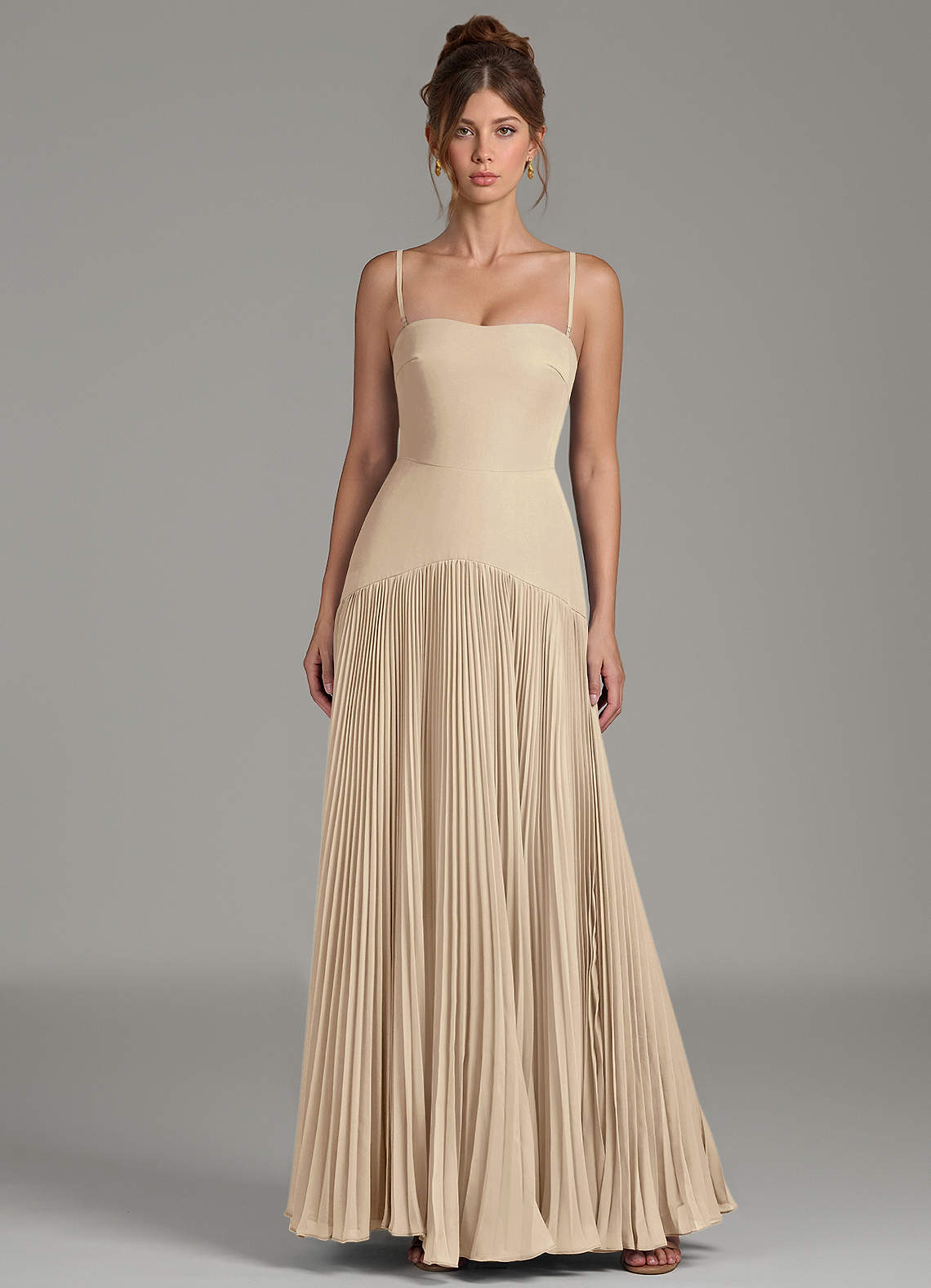 strapless champagne bridesmaid dress Azazie A-Line Strapless Floor-Length Chiffon Bridesmaid Dresses
