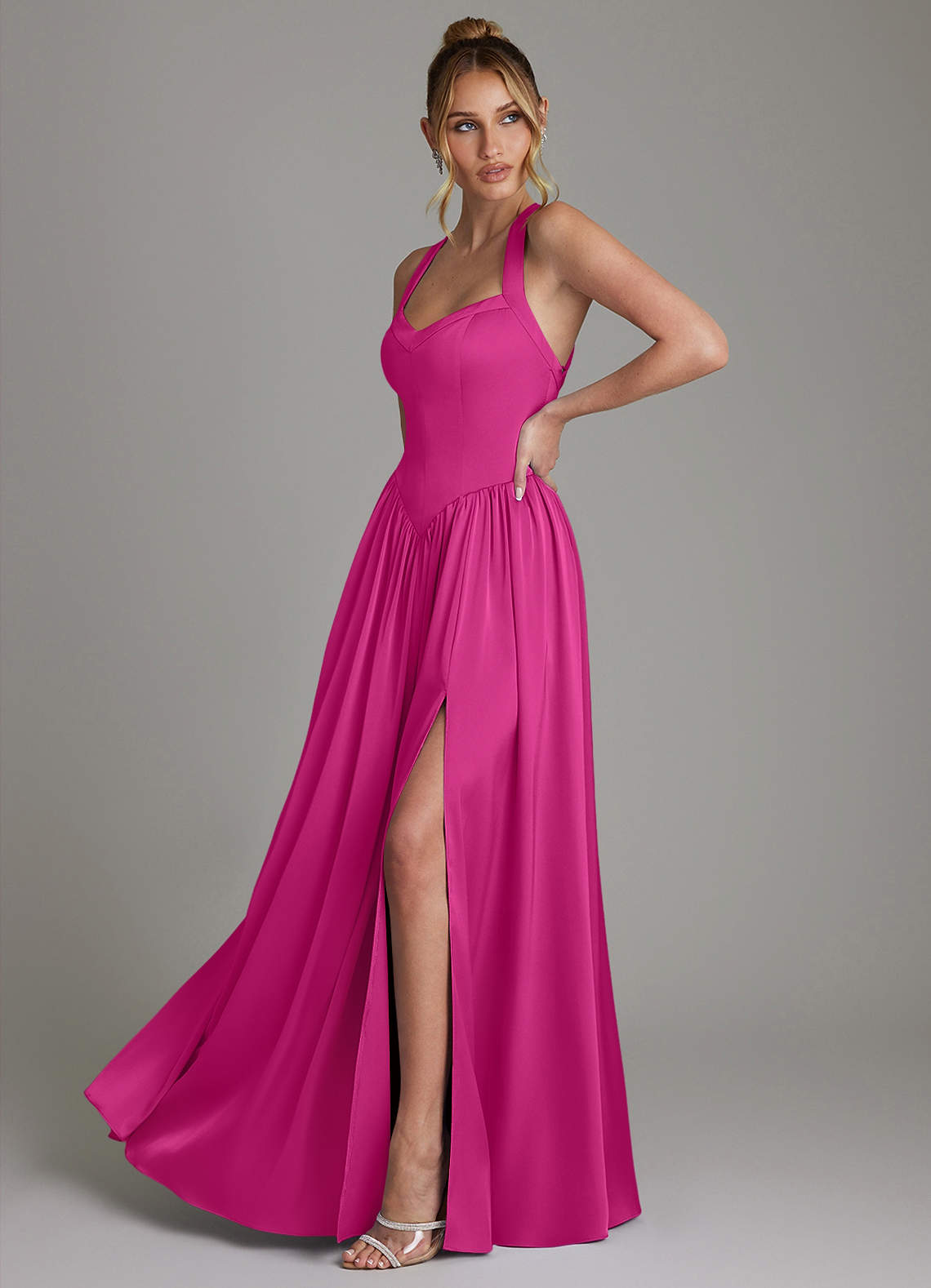 Azazie Francis Brautjungfernkleider A-Linie Korsett Stretch-Satin Kleid Fuchsia image4