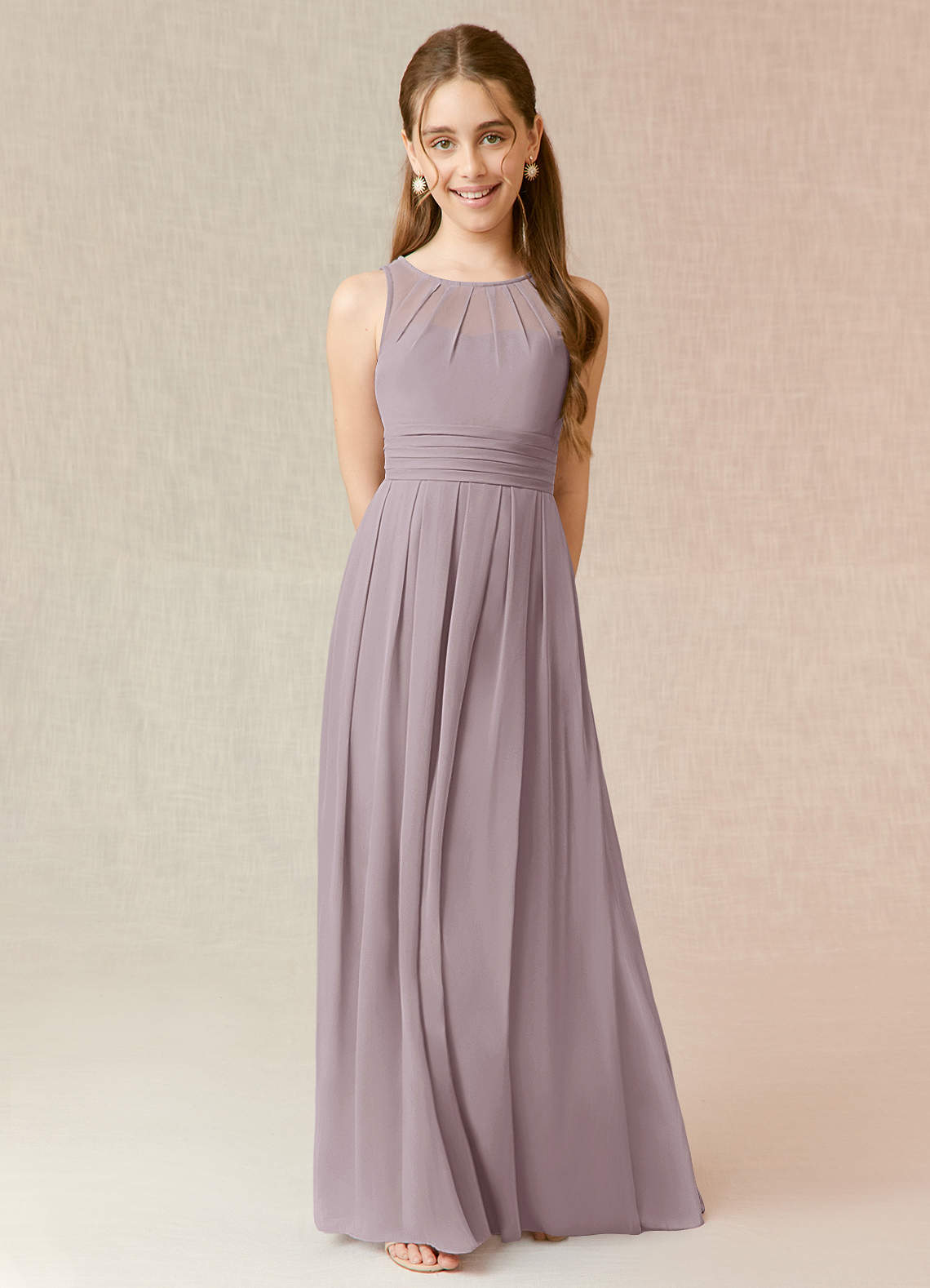 Azazie Bibiane Junior Dusk A-Line Pleated Chiffon Dress image1