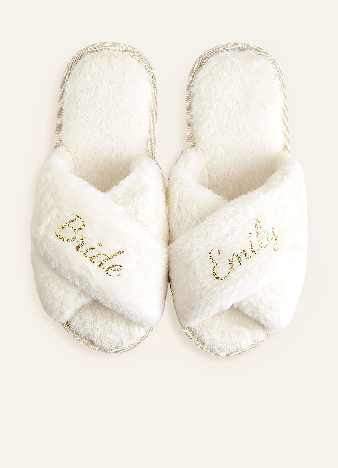 front Personalized Bridesmaid Fluffy Cross Slippers