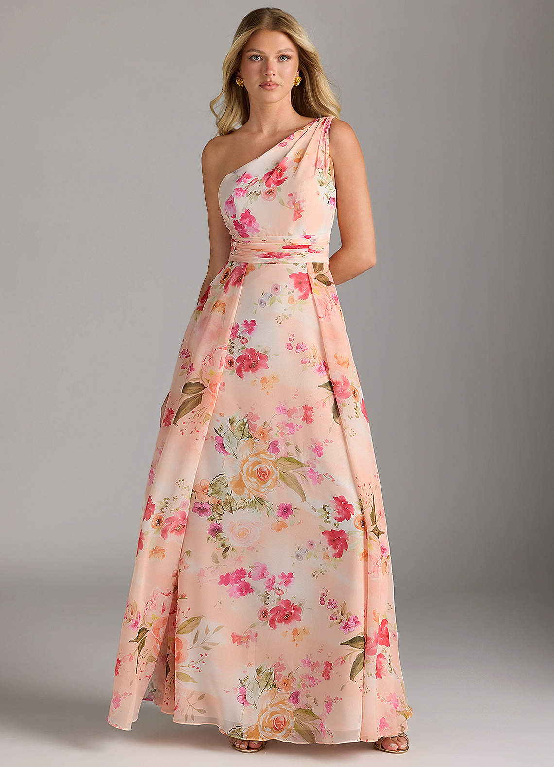 Azazie Dallas Bridesmaid Dresses Abstract Bouquet Floral A-Line One Shoulder Chiffon Dress image1