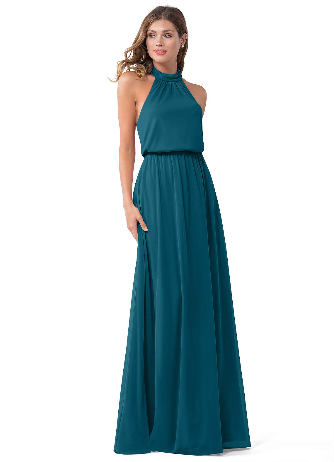 Azazie Landry Bridesmaid Dresses Ink Blue A-Line Pleated Mesh Dress image1