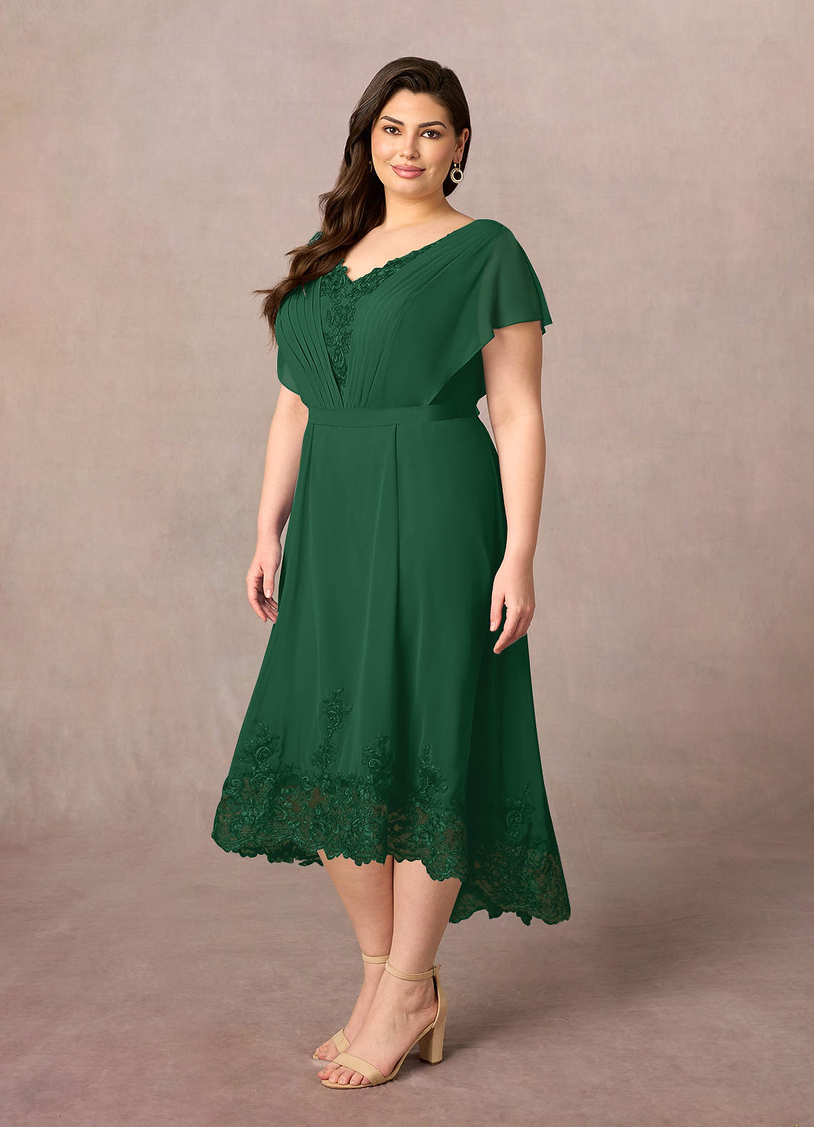 slim fit dress slacks Dark Green Plus Size Scoop Neck Gown With Sequin Applique