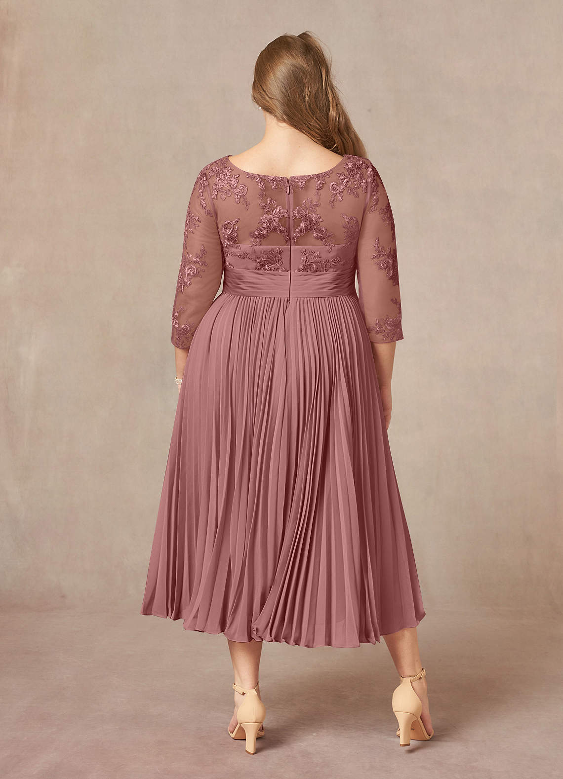 Azazie Tutu Mother of the Bride Dresses Desert Rose A-Line Boatneck Lace Chiffon Dress image7