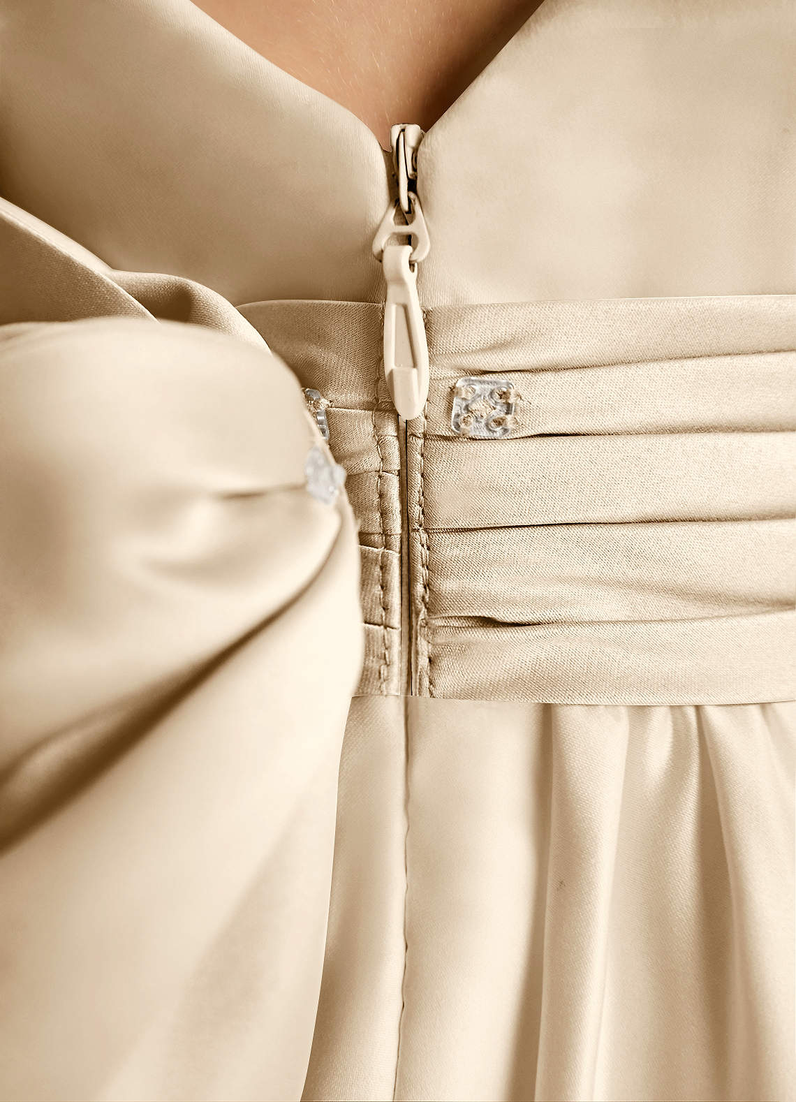 Azazie Sosie Flower Girl Dresses Champagne Champagne A-Line Pleated Matte Satin Dress image5