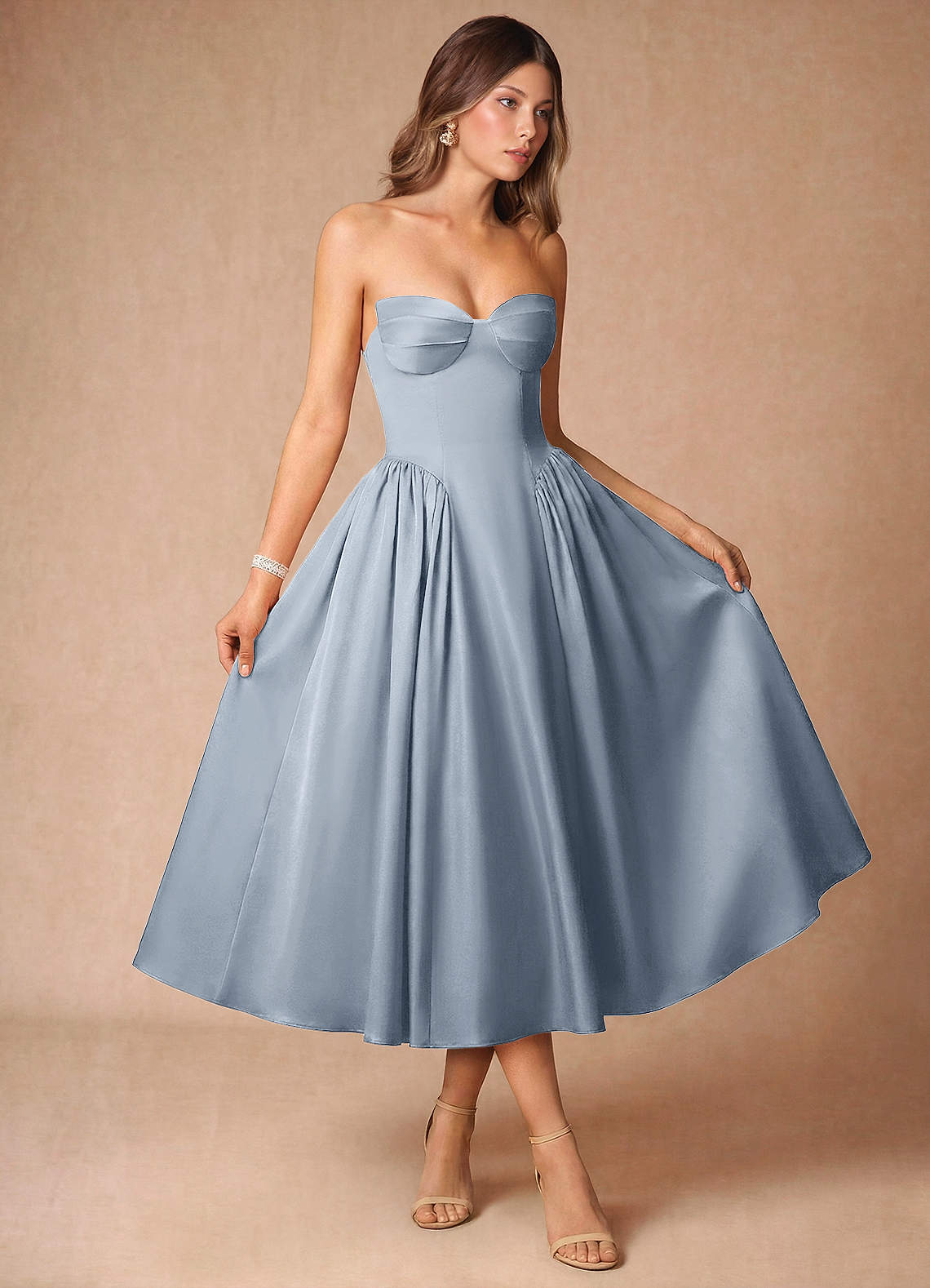 Relana Powder Blue Midi Dress Ready to Ship | Azazie