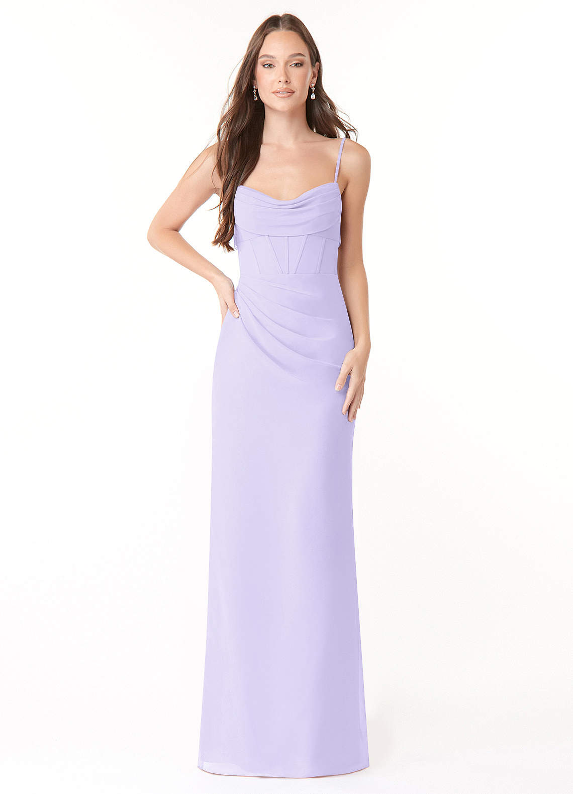 Azazie Mai Brautjungfernkleider Etui Plissee Chiffon Kleid Flieder image1