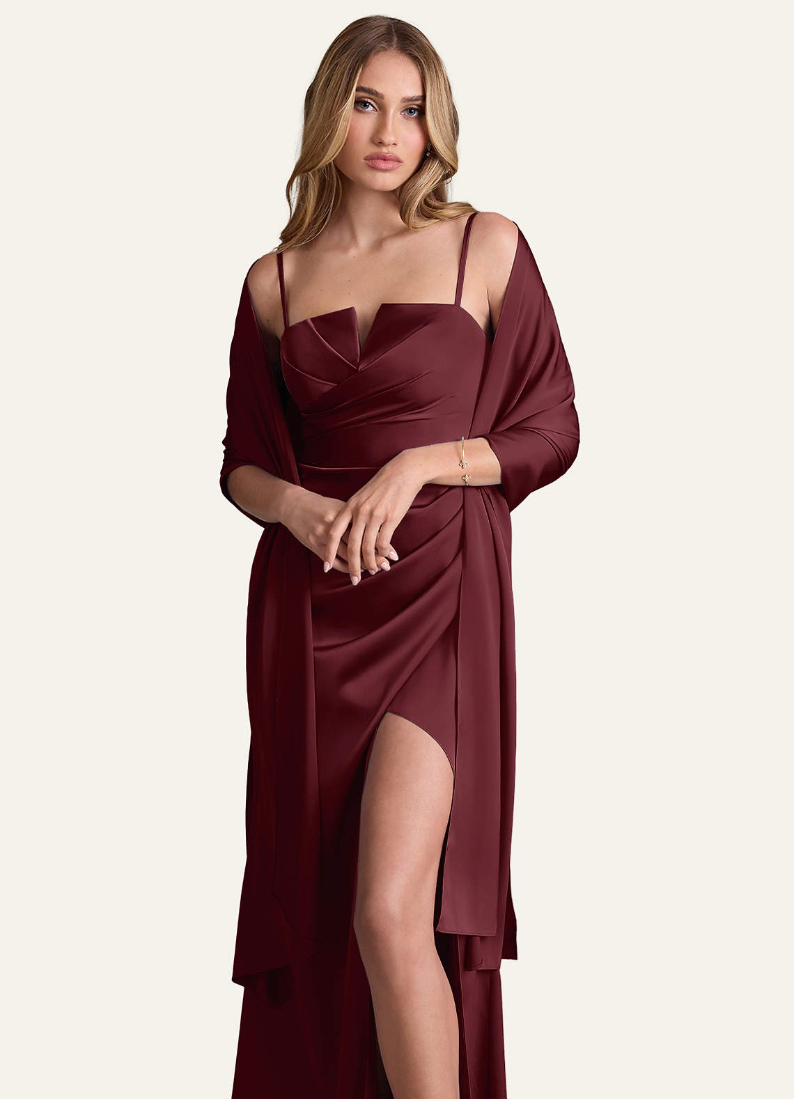 front Azazie Matching Color Stretch Satin Shawl