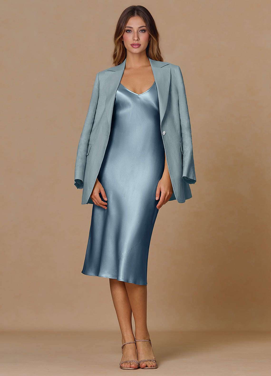 front Belicia Dusty Blue 100% Linen Blazer