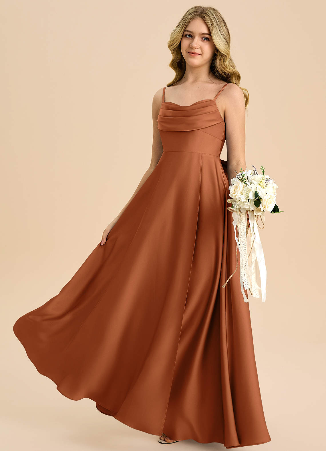 Azazie Bear Junior Copper A-Line Sweetheart Neckline Stretch Satin Dress image4