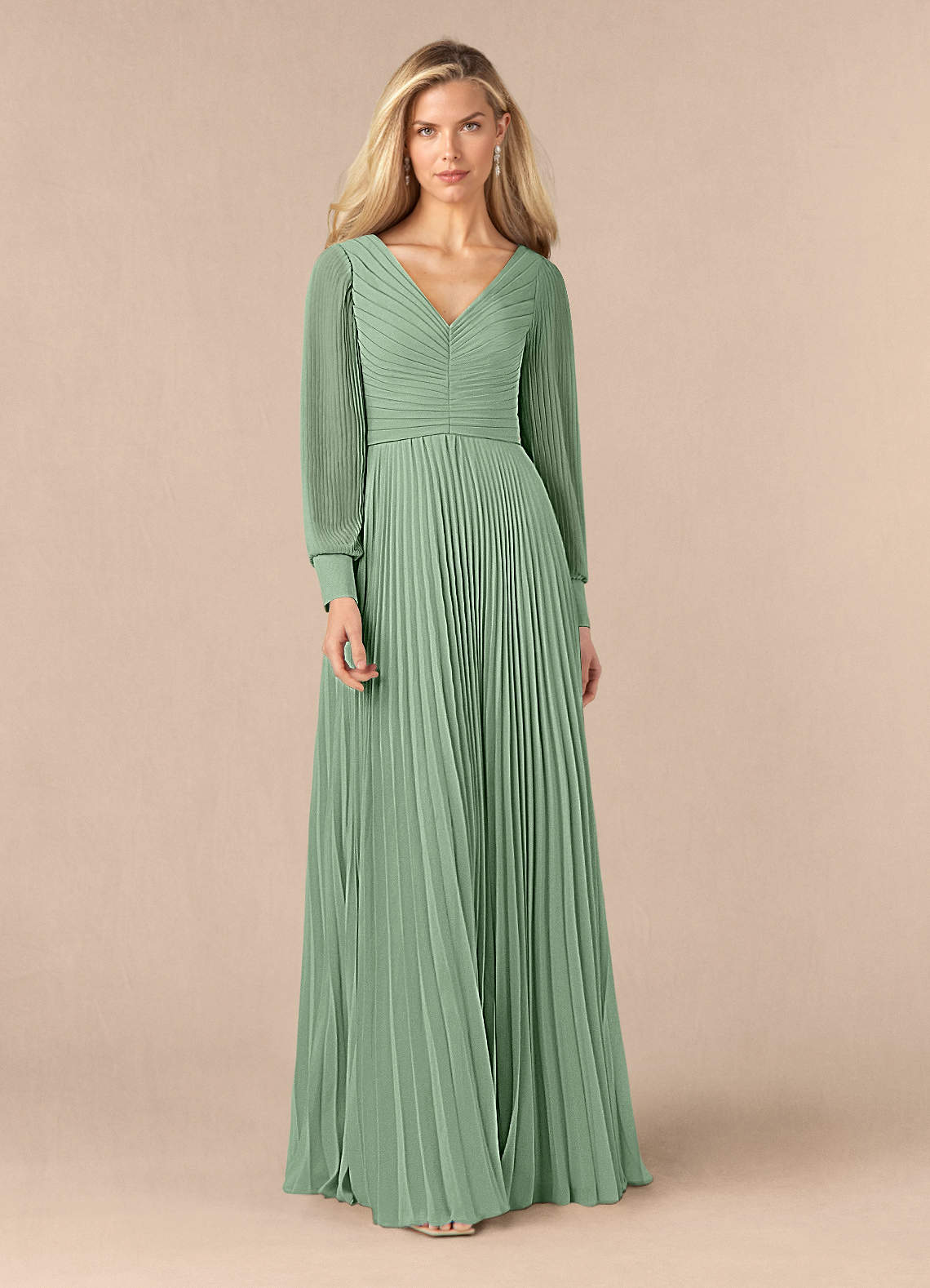 Azazie Zina Mother of the Bride Dresses Matcha A-Line Pleated Chiffon Dress image1
