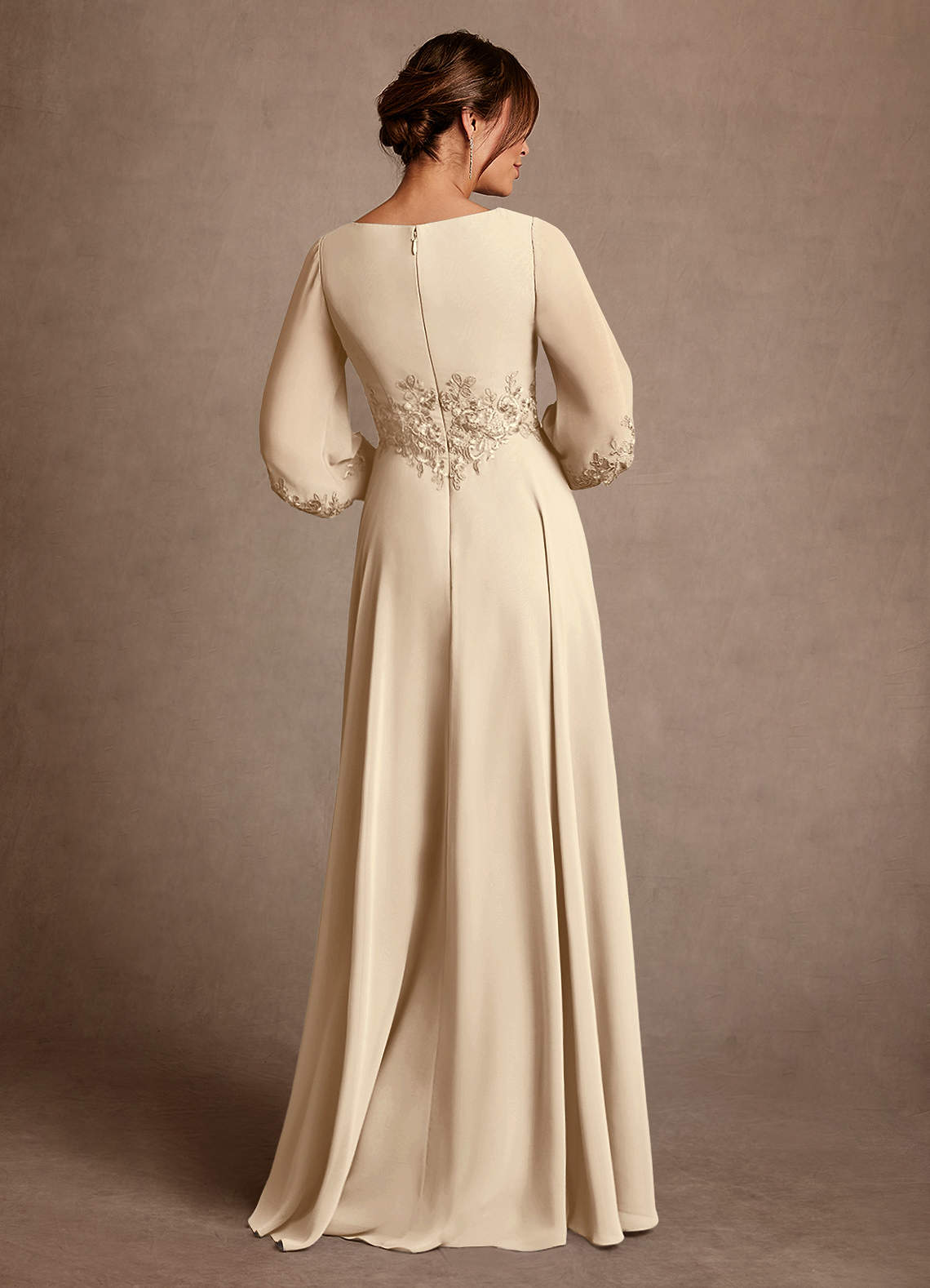Azazie Yorba Mother of the Bride Dresses Champagne A-Line Lace Chiffon Dress image2