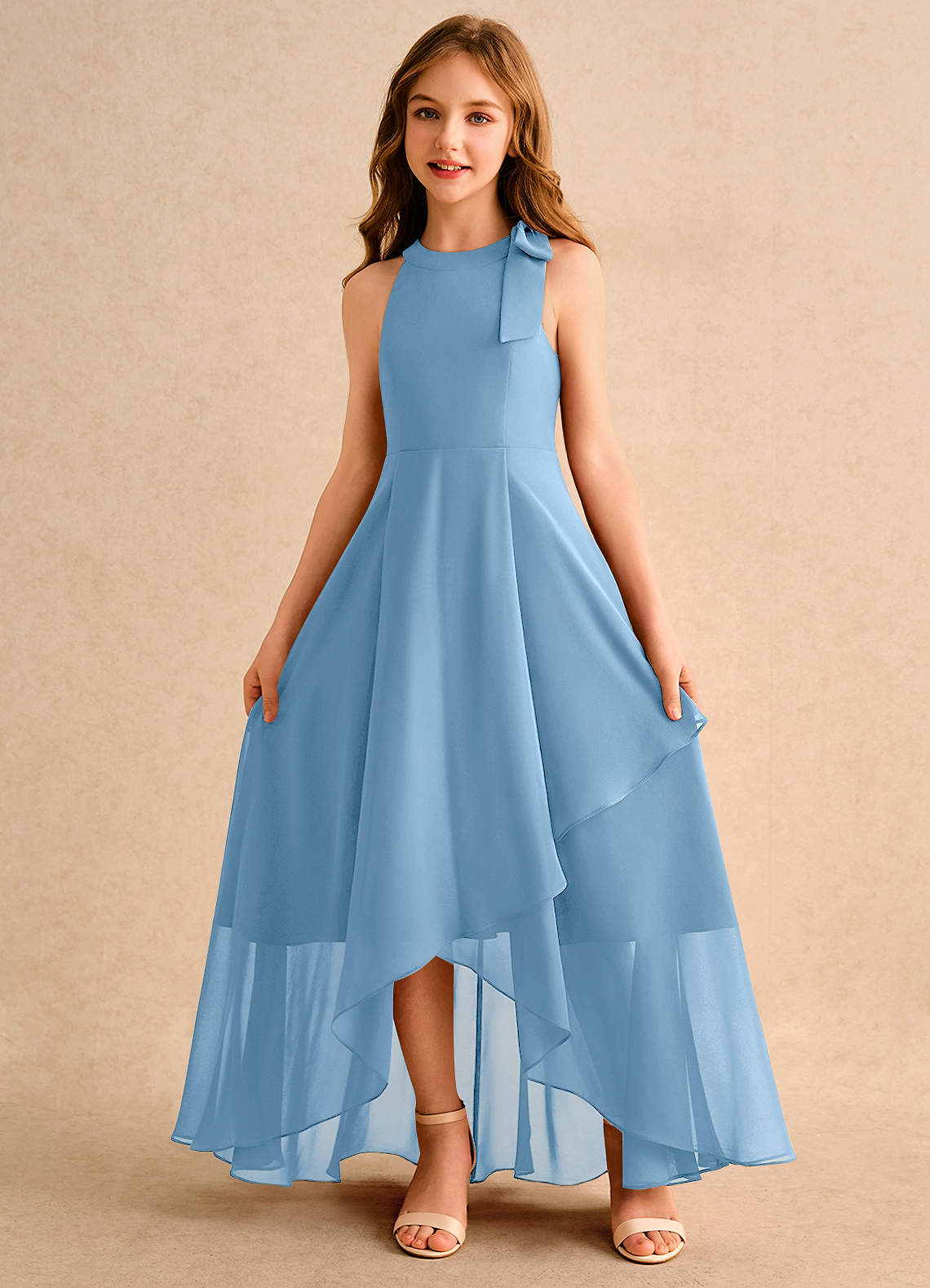 Azazie Boop Girls Formal Sukienki dla dziewczynek sypiących kwiaty Linia A Ukłon Szyfon Asymetryczny Sukienka image4