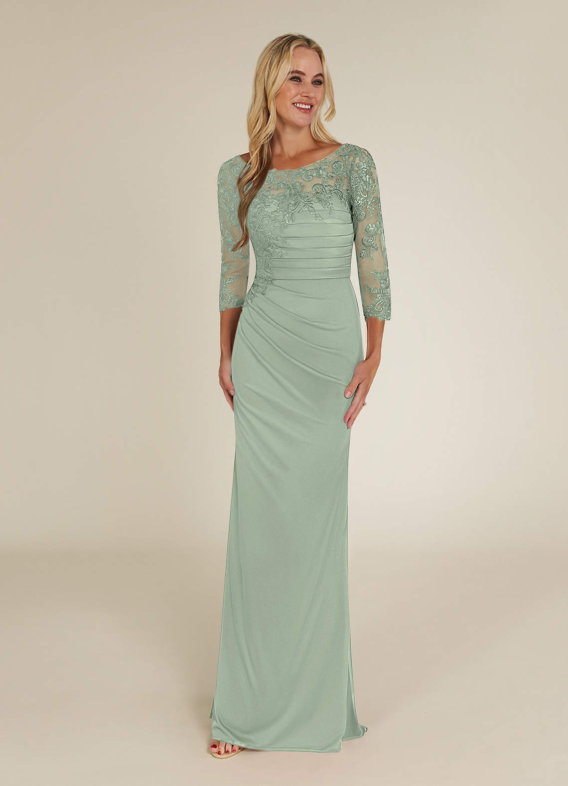 Azazie Alisondra Mother of the Bride Dresses Dusty Sage Sheath Scoop Lace Lace Dress image1