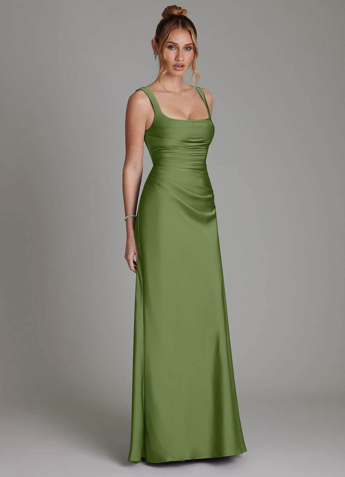 Azazie Agustina At-home Try On Dresses Lemon Sorbet Mermaid Corset Stretch Satin Dress image3