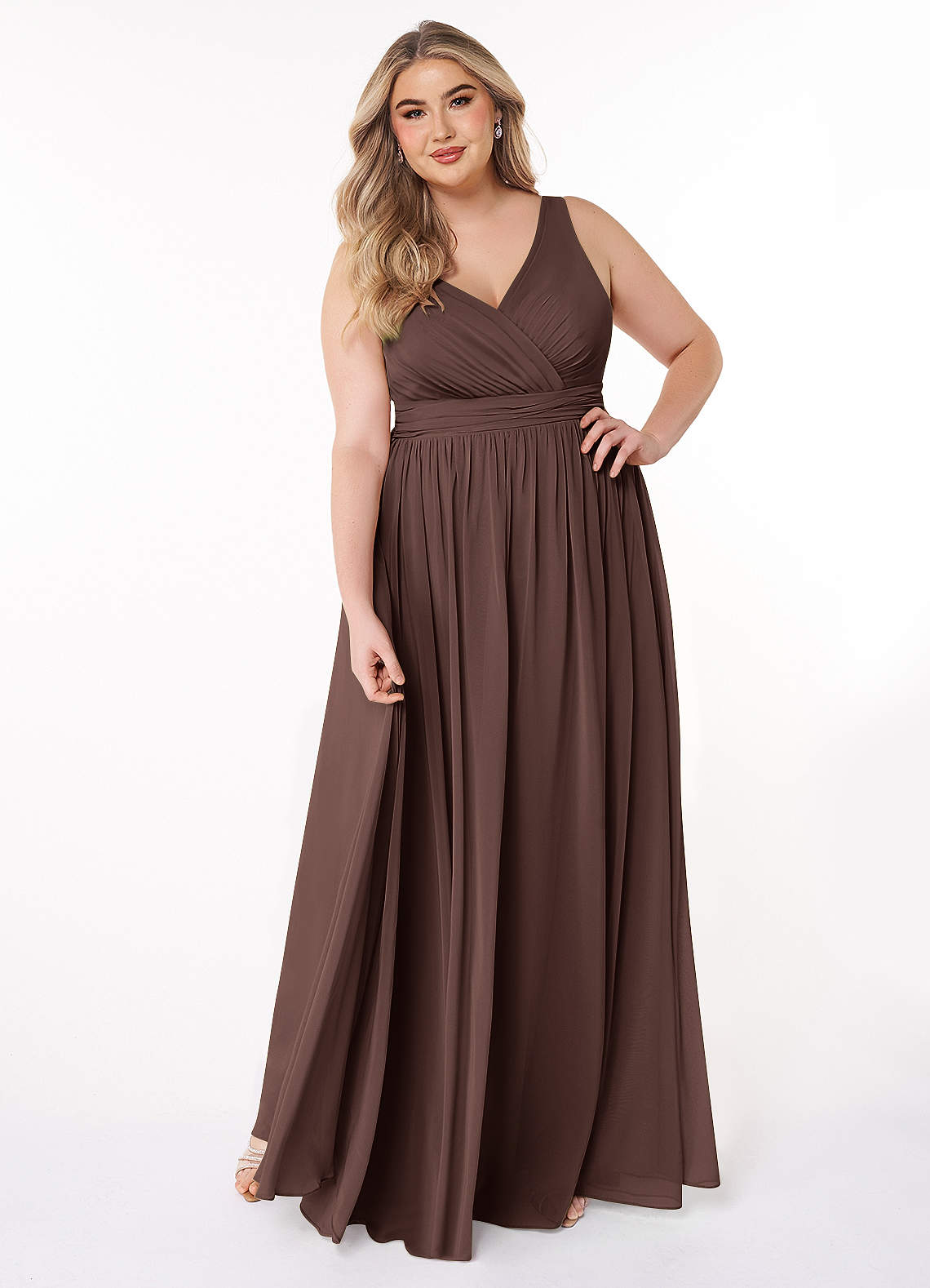 Azazie Kora Bridesmaid Dresses Ganache A-Line Pleated Chiffon Dress image1