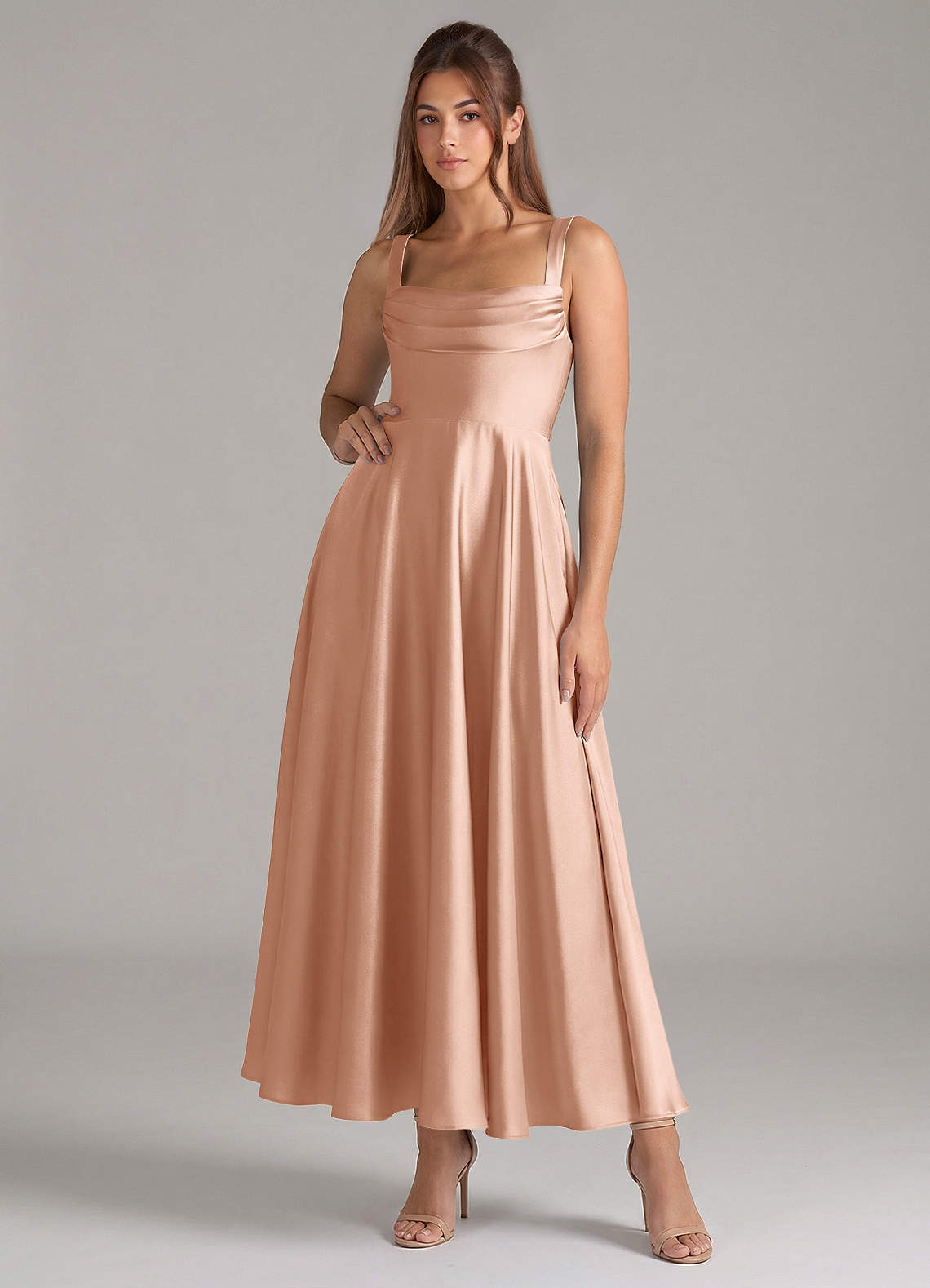 rose gold tea length dresses Azazie Shaude tea length dresses