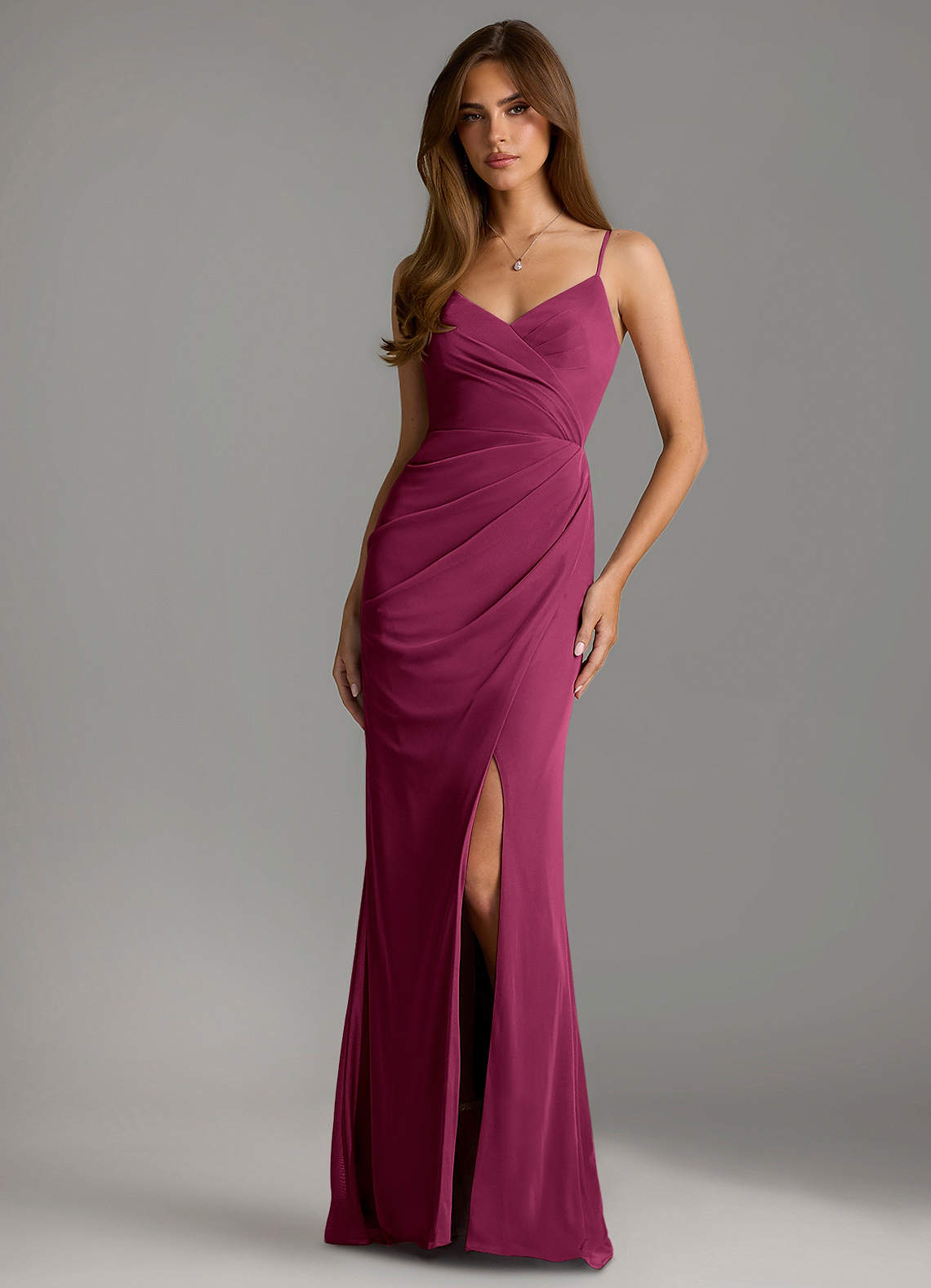 Azazie Maci Bridesmaid Dresses Mulberry Sheath Pleated Mesh Dress image1