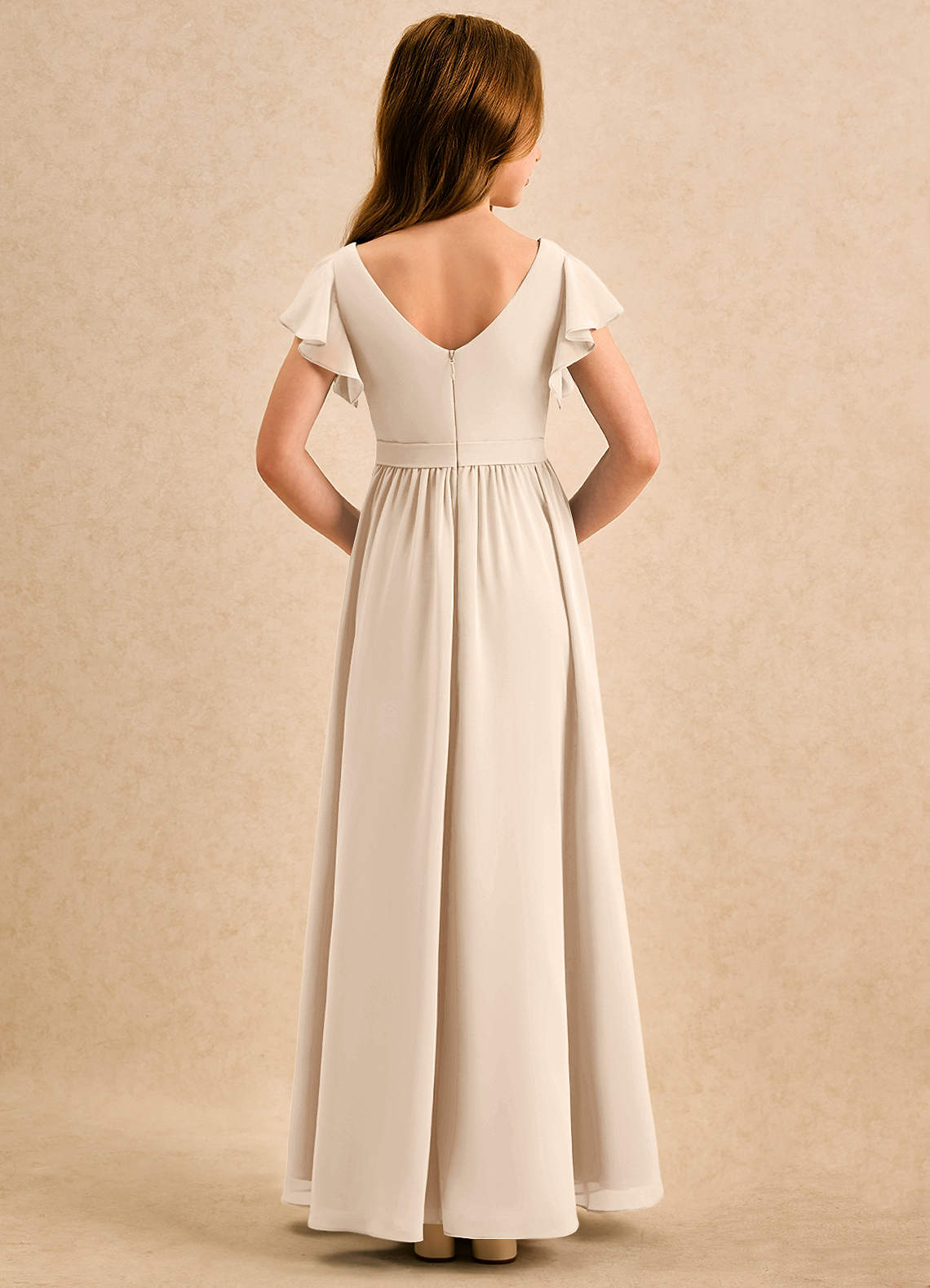 Azazie Milly Girls Formal Flower Girl Dresses White Alabaster A-Line Pleated Chiffon Dress image1