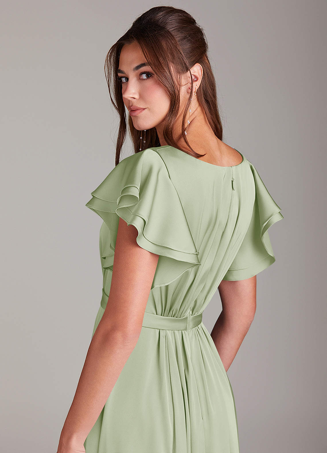 Azazie Daphne Modest Bridesmaid Dresses A-Line Ruched Stretch Satin Floor-Length Dress image1