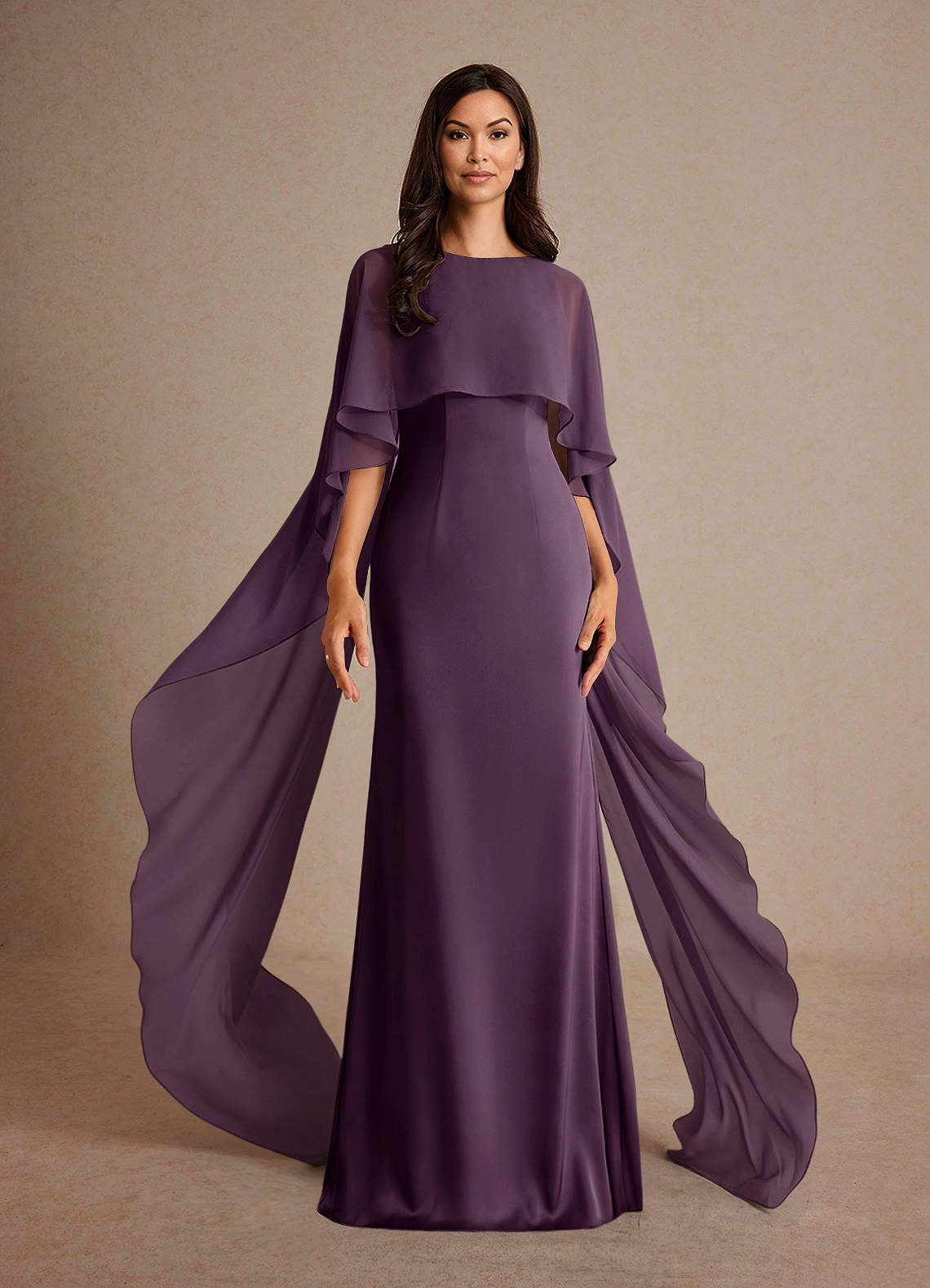 Azazie Milfred vestidos de madre de la novia Vestido de Ciruela de Satén Elástico de Recto con Cuello de barco image1