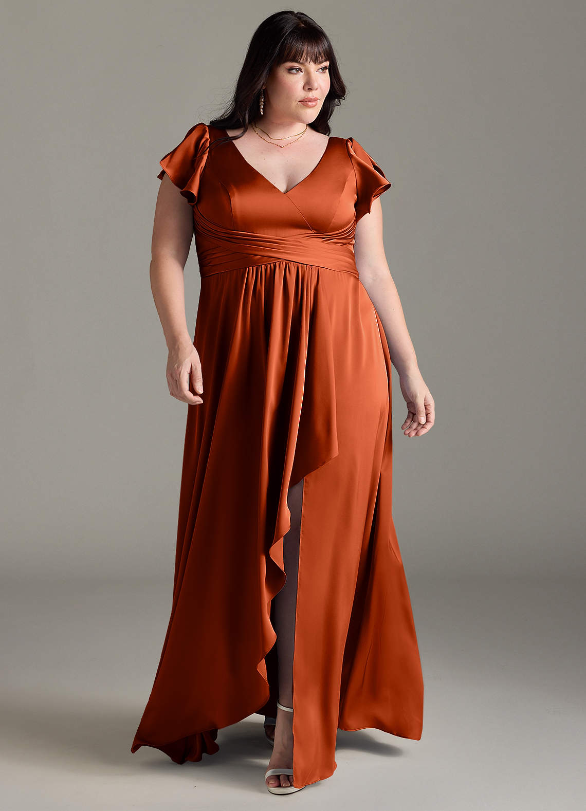 Azazie Omari Bridesmaid Dresses Paprika A-Line Stretch Satin Dress image1