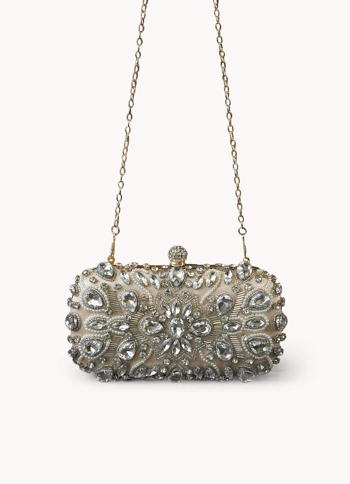 front Apricot Crystal Embellished Ornate Clutch Bag