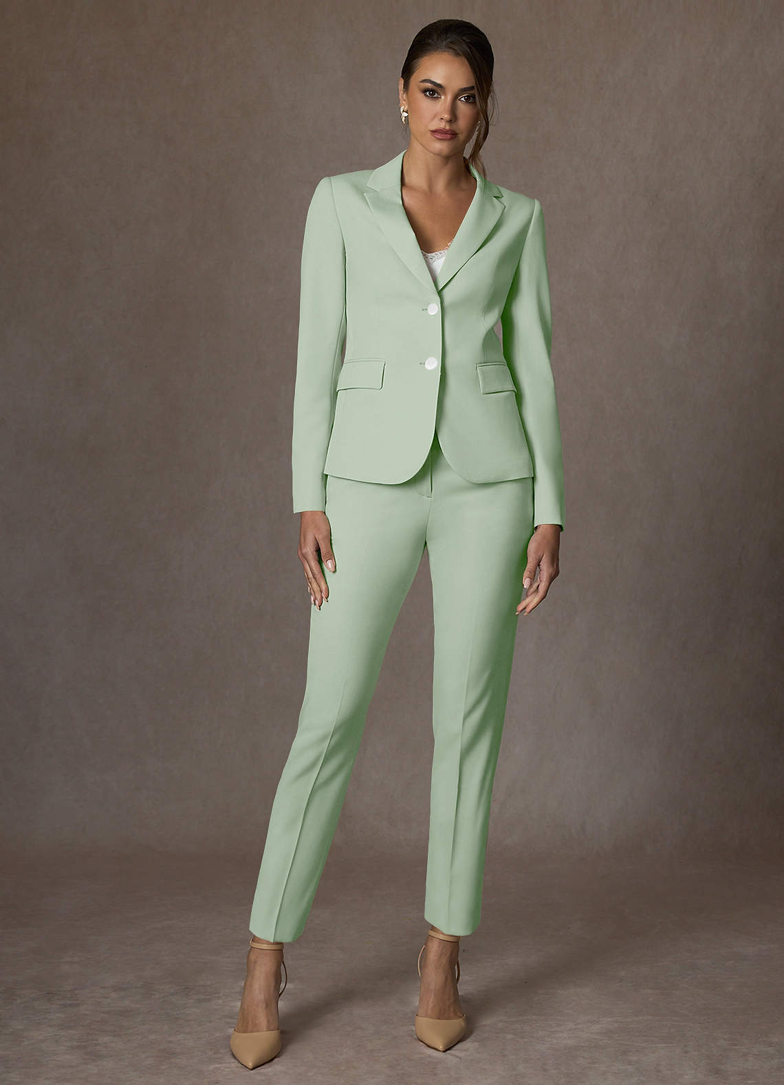 front Whitney Vert Sauge Ensemble pantalon structuré et extensible