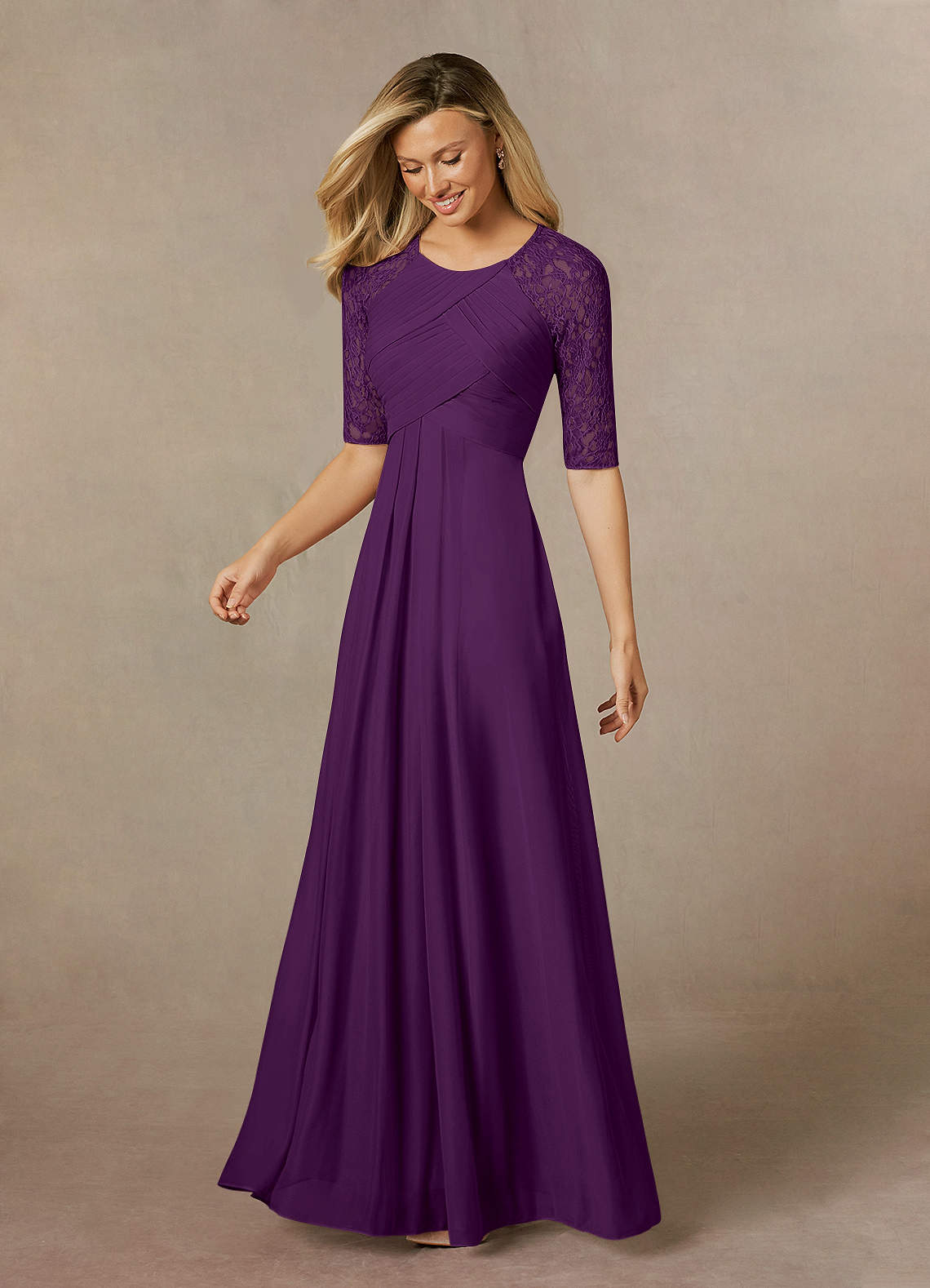 Azazie Raelyn Grape A-Line Lace Mesh Dress Azazie UK