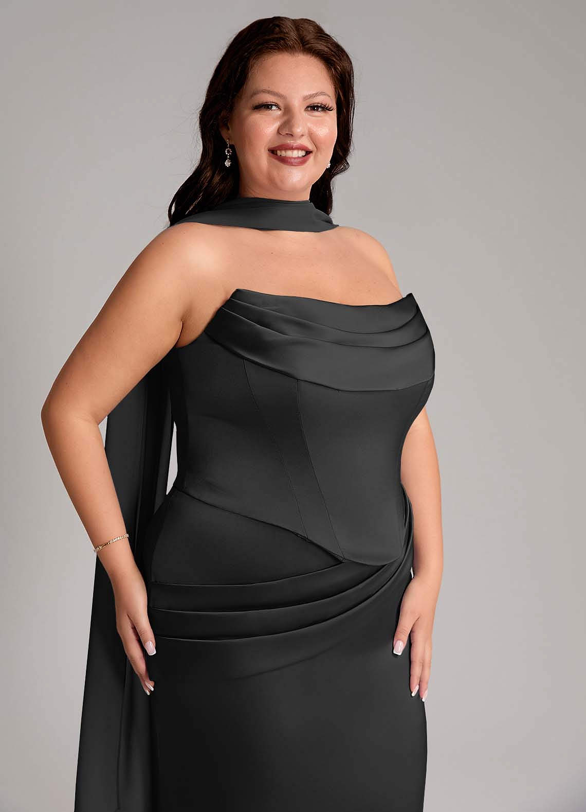 Azazie Sorrel Bridesmaid Dresses Black Mermaid Strapless Stretch Satin Convertible Dress image12