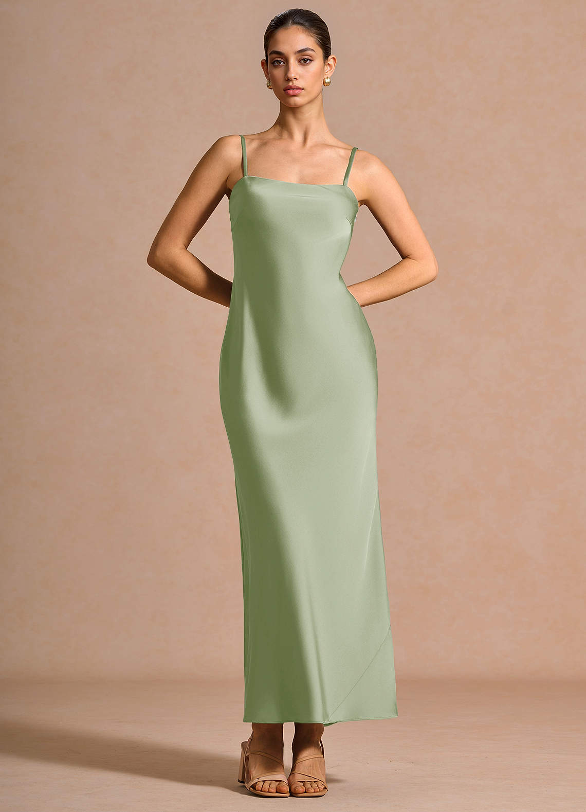 light green two piece prom dress A-Line V Neck Floor-Length Beaded Tulle Light Green Prom Dress with Slit
