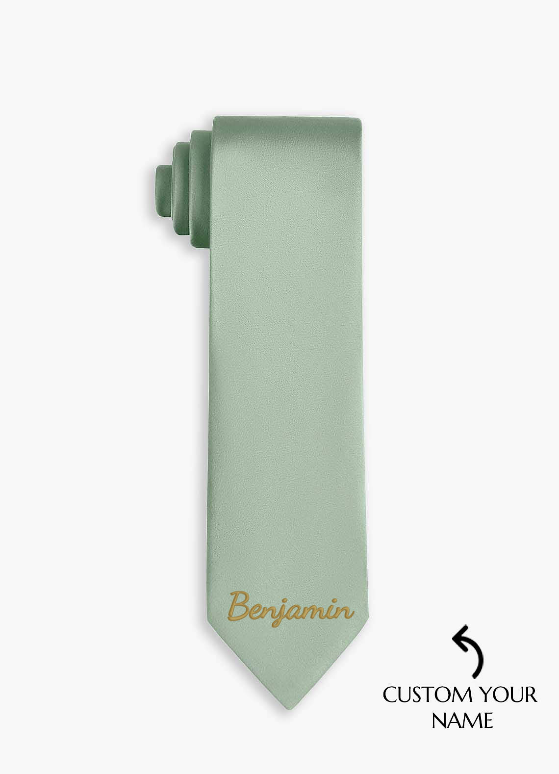 front Personalized Stretch Satin Embroidered Wide Tie