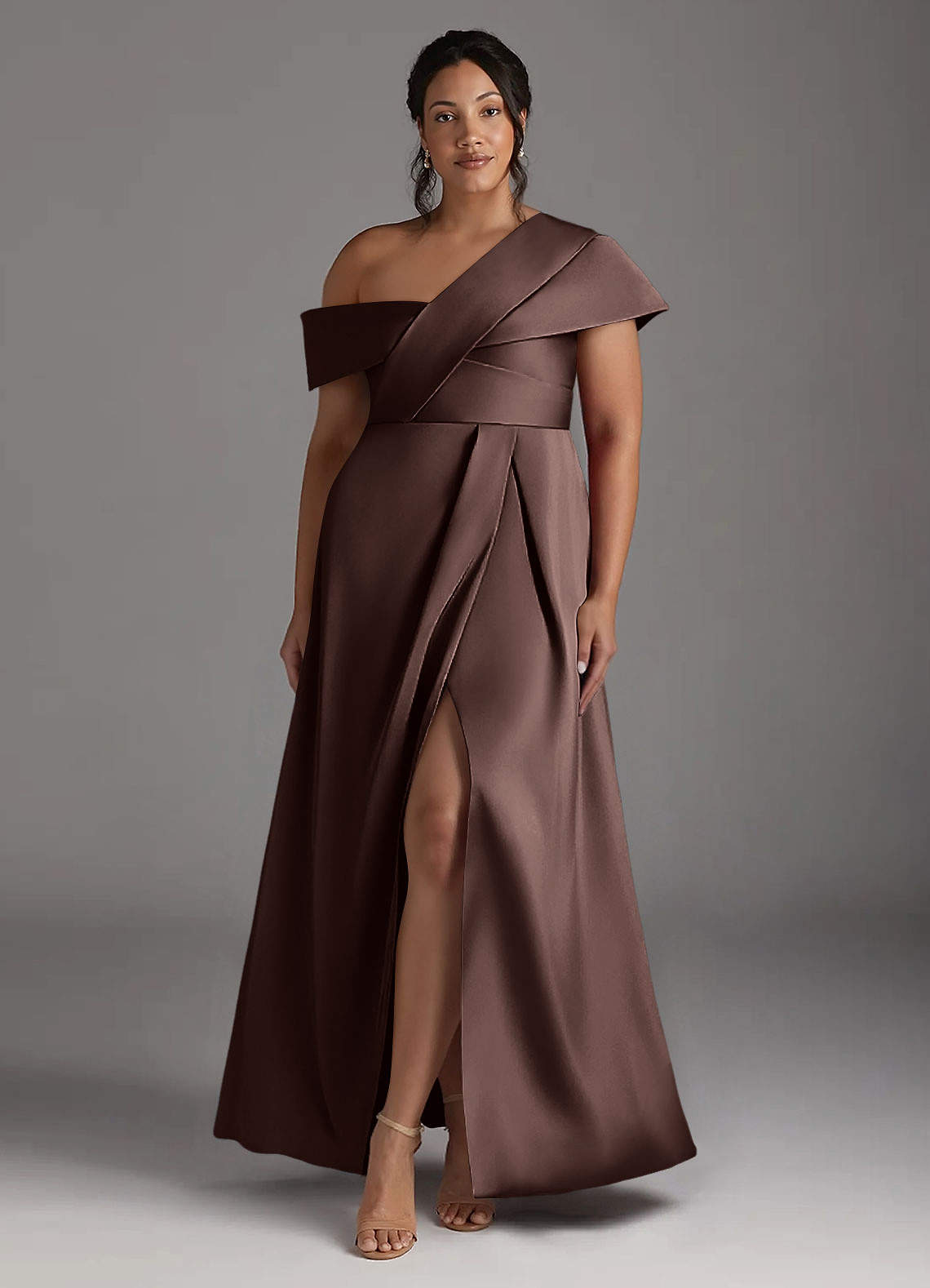 Azazie Milton Abiti per la Madre della Sposa Abito A-Line in Raso Elasticizzato Plissettato Ganache image1