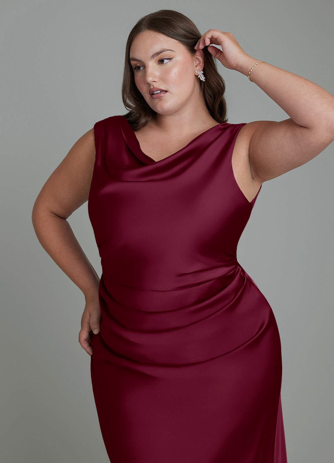 Azazie Kieryn Bridesmaid Dresses Mulberry Mermaid Pleated Stretch Satin Dress image11