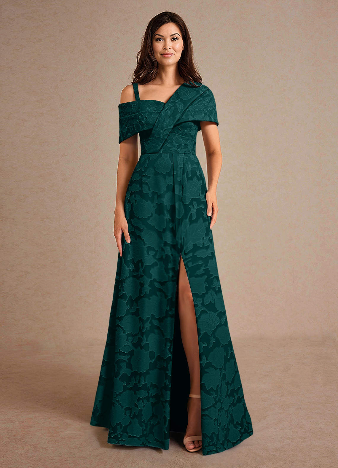 Azazie Milton Vestidos para mãe da noiva Vestido Pinho de Esgotamento Floral de Linha A com Plissado image5
